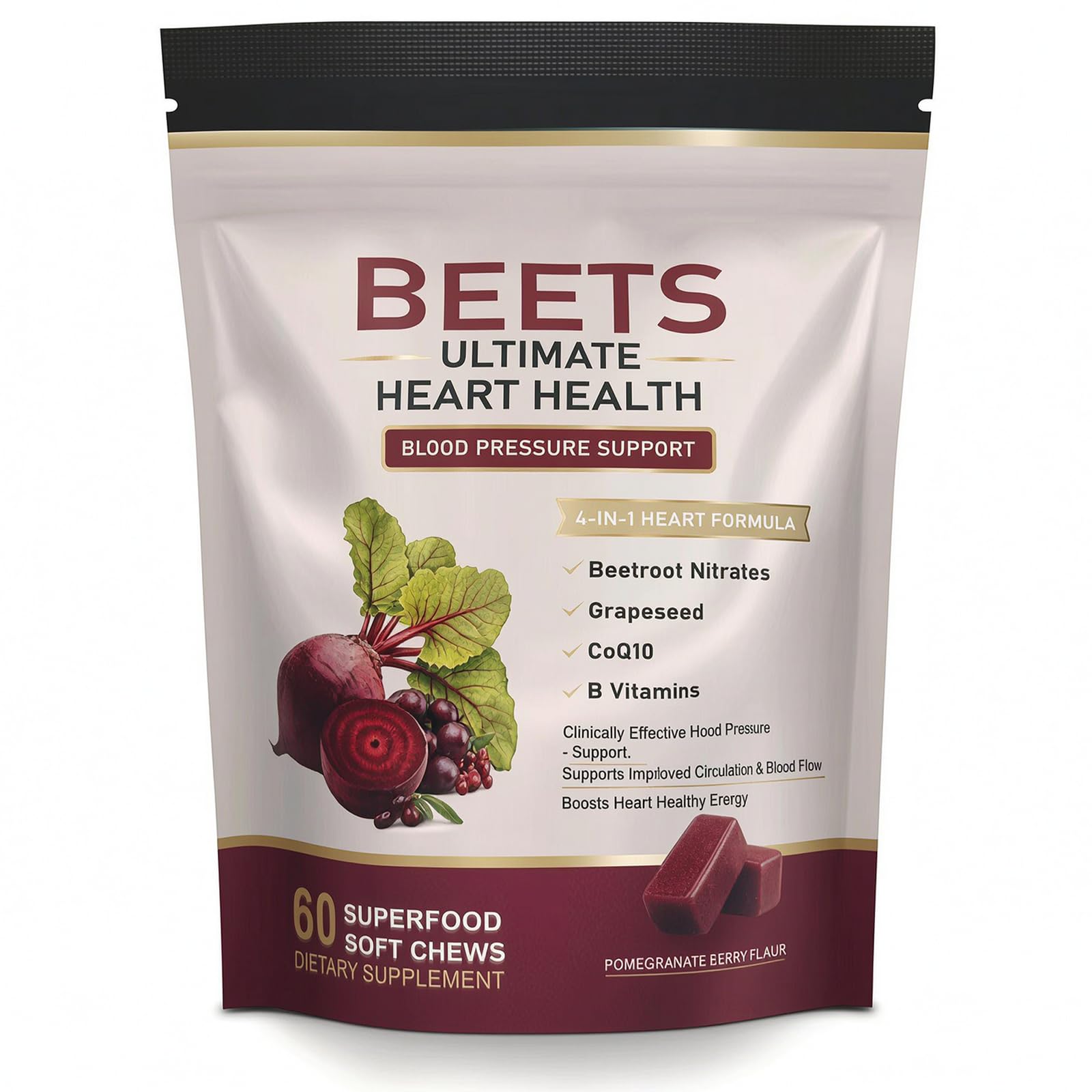 EOQIFJM Beet Chews 4-in-1 Chewable 60 Count