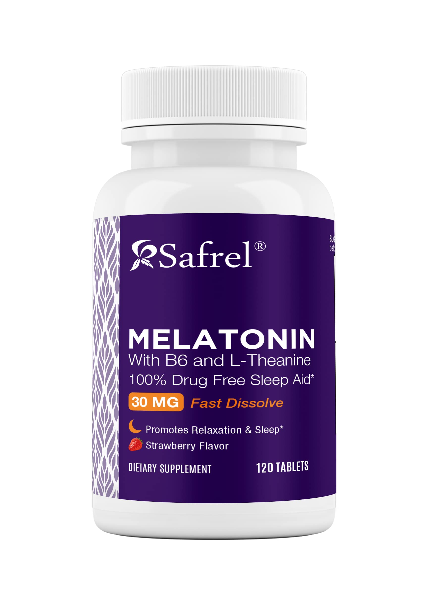 Safrel Melatonin 30mg with B6 & L-Theanine Chewable Tablets, 120 Tablets