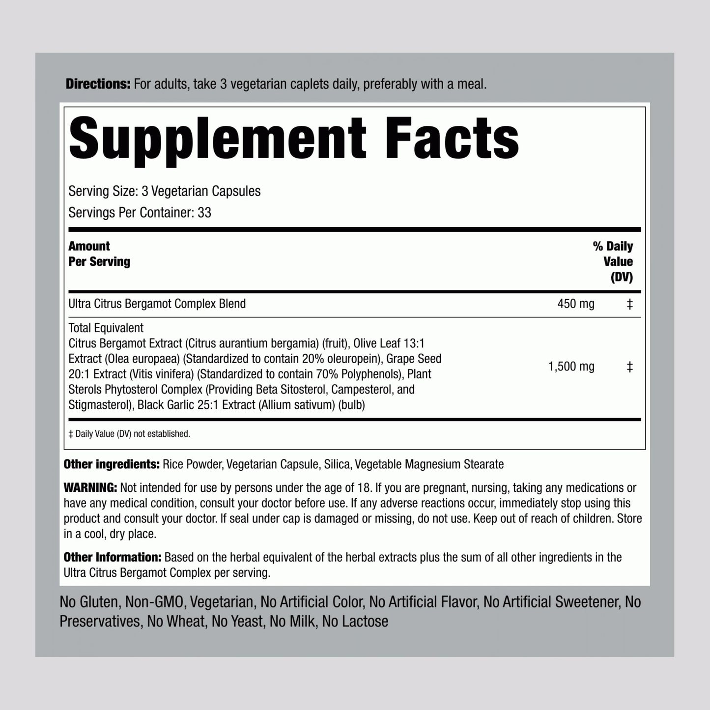 Piping Rock Citrus Bergamot Supplement Capsule 100
