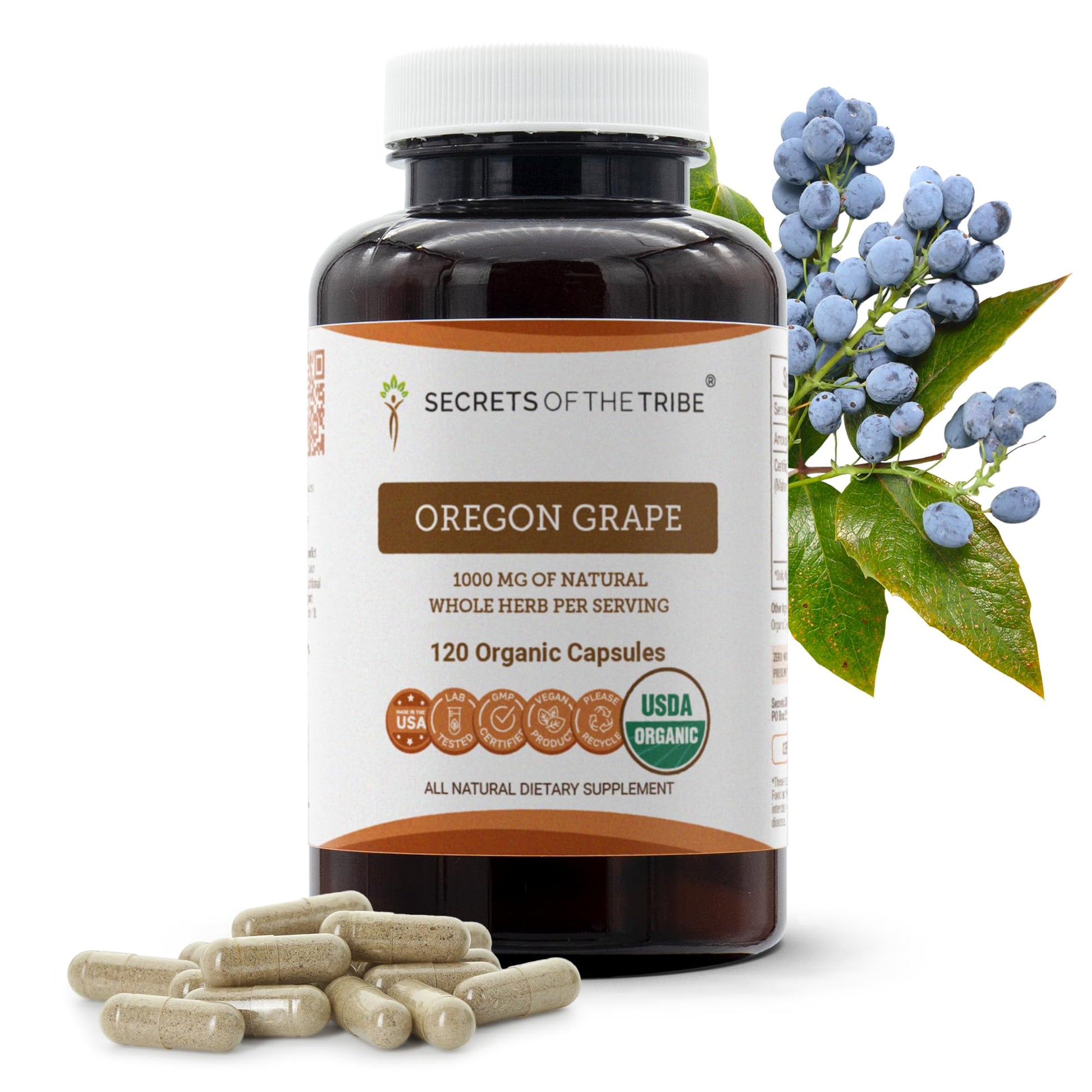 Secrets of the Tribe Oregon Grape Dried Root Capsules 120 Count