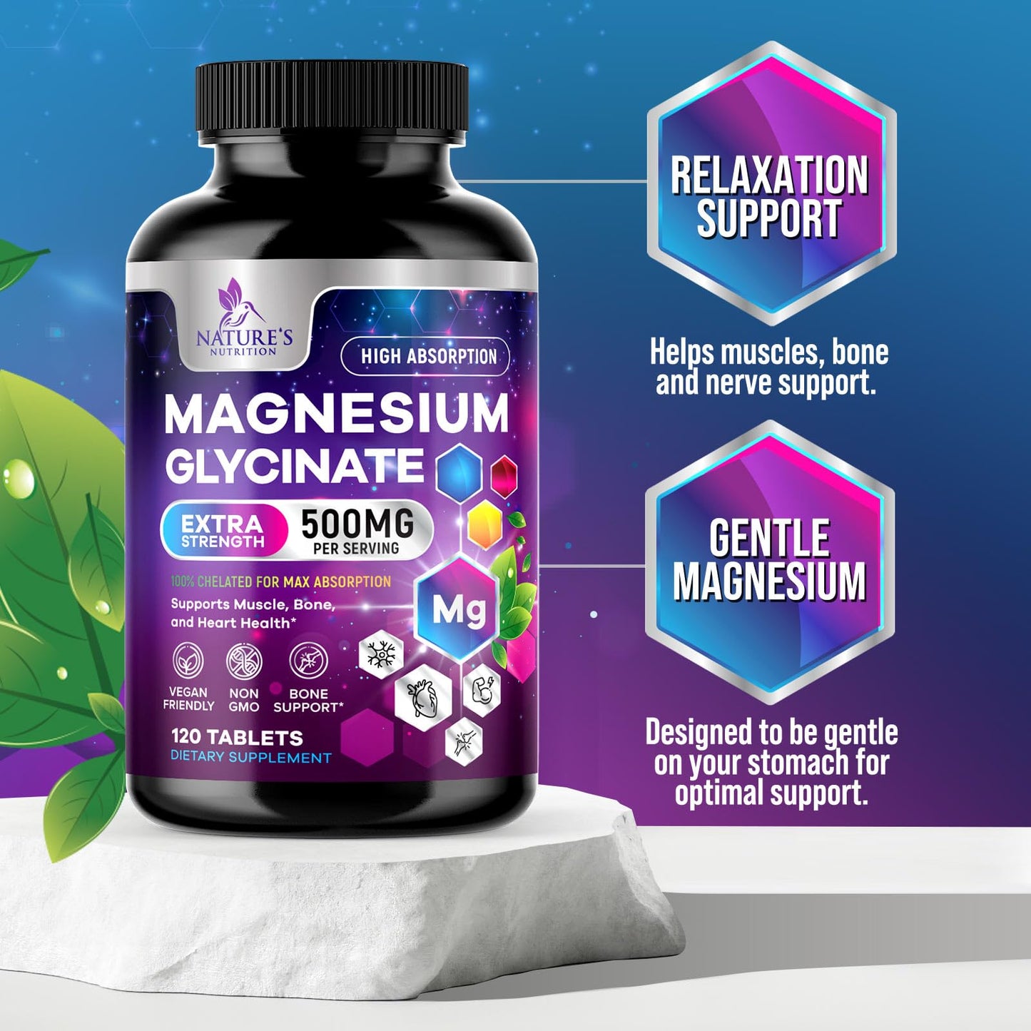 Nature's Nutrition Magnesium Glycinate Supplement 120 Tablets