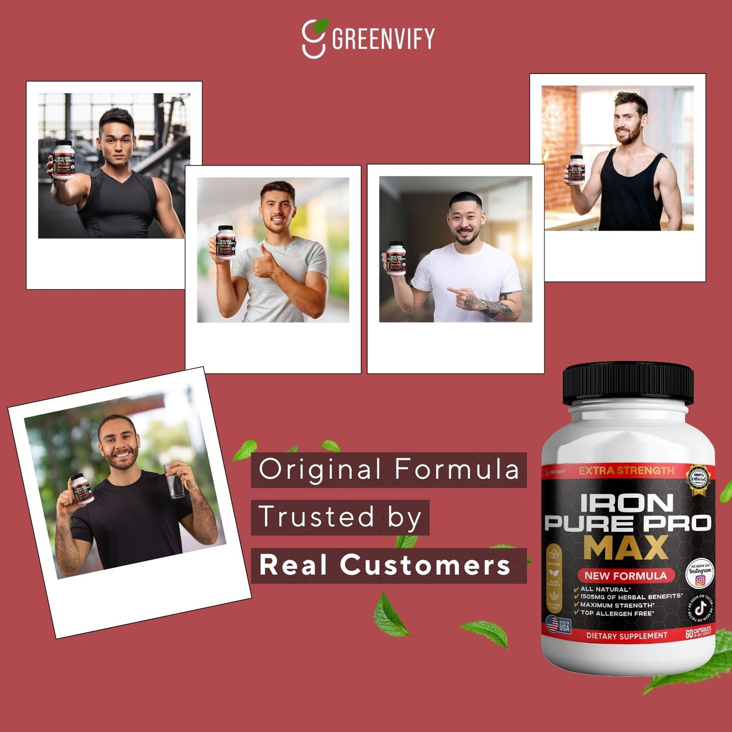 GREENVIFY Iron Pure Pro Max Organic Maca Root Blend Capsules, 60 Count