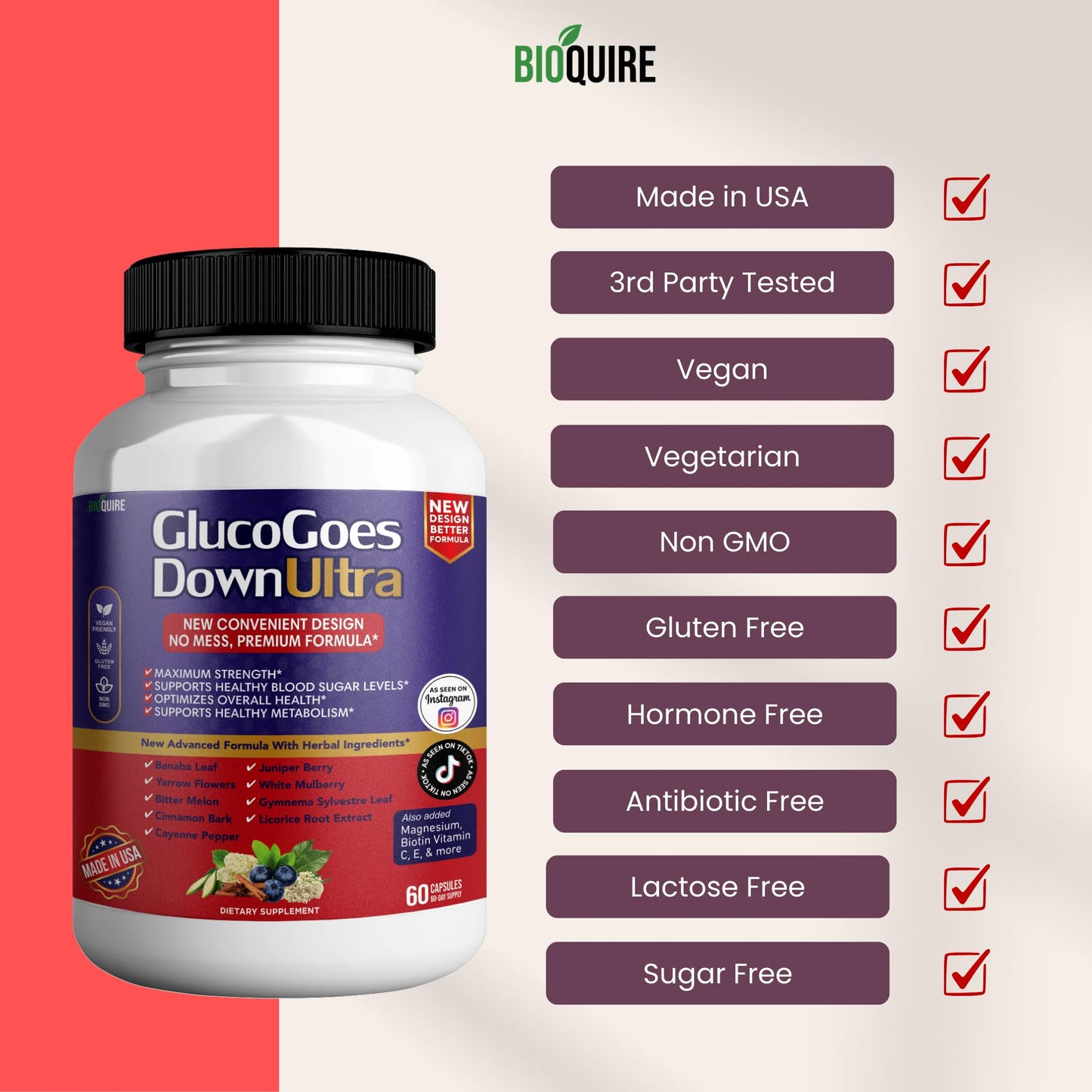 BIOQUIRE Gluco Goes Down Ultra Dietary Supplement Capsule 60 Capsules