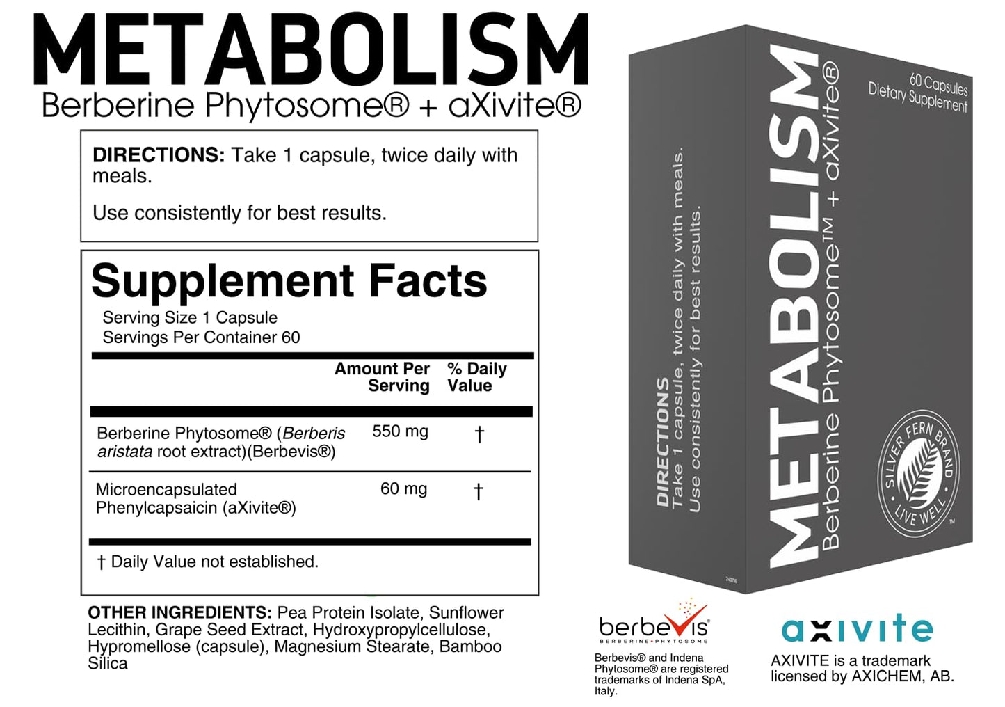 Silver Fern Metabolism Supplement + Berberine Phytosome & aXivite Capsule, 1 Count