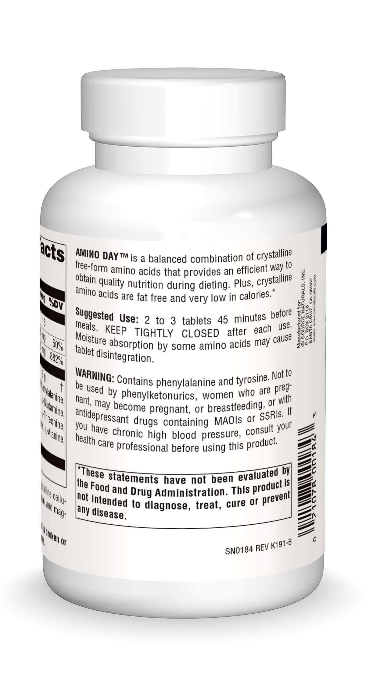 Source Naturals Amino Day - 20 Free Form Amino Acids Supports Quality Dieting During Nutrition 120 Tablets