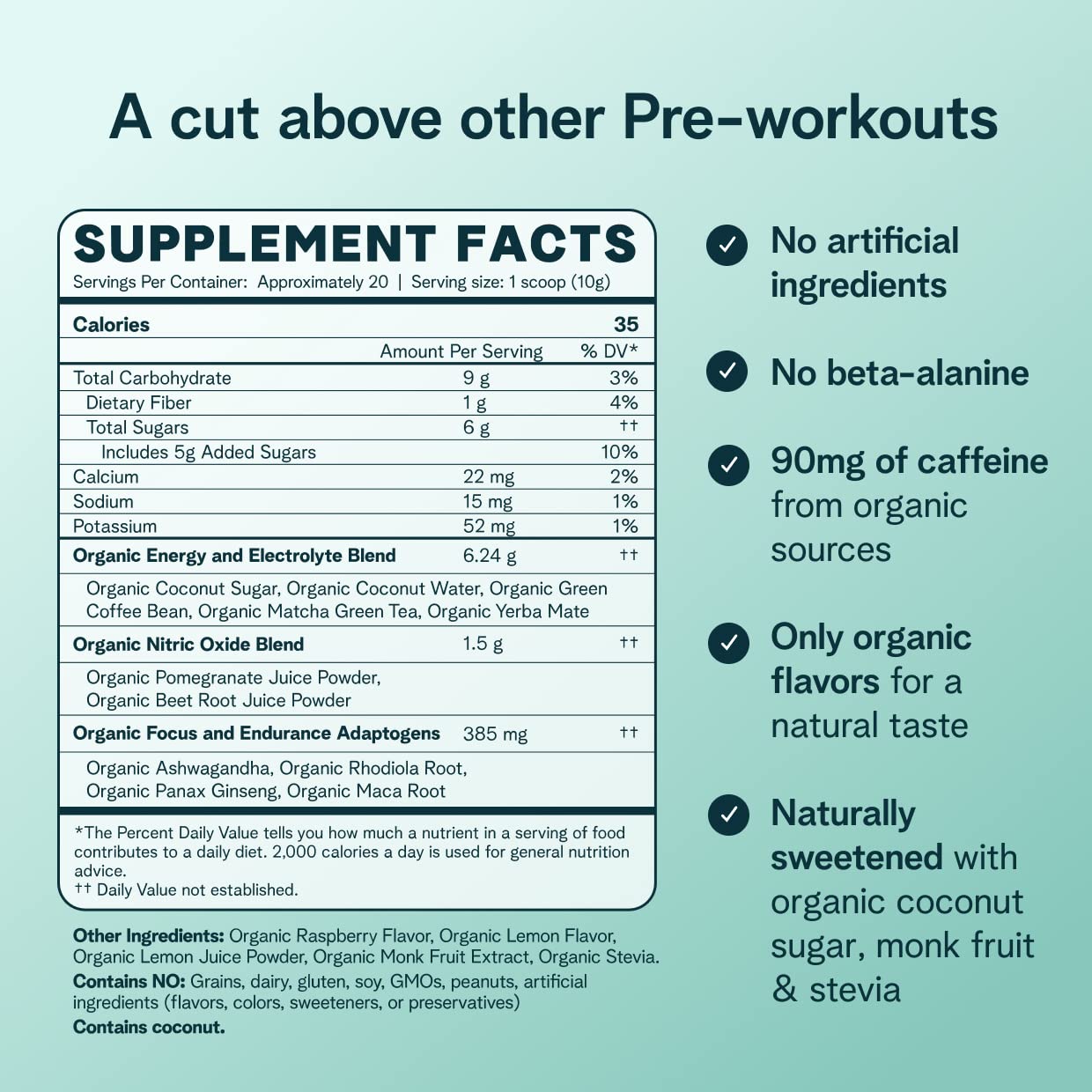 Ora Organic Natural Pre Workout Powder - Raspberry Lemonade Flavor, 7.1 oz