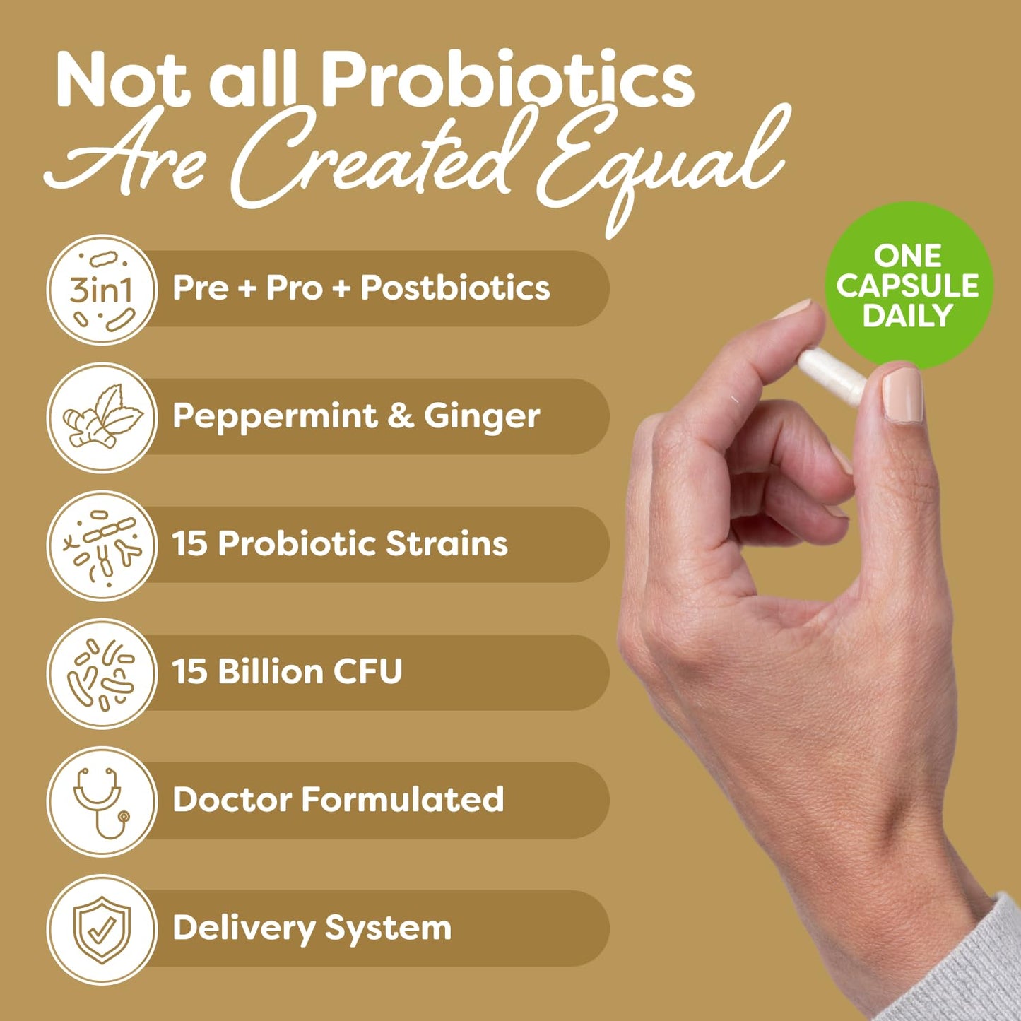 Probulin Total Care Soothe Prebiotic, Probiotic and Postbiotic + Ginger & Mint for Digestive Soothing, 30 Capsules