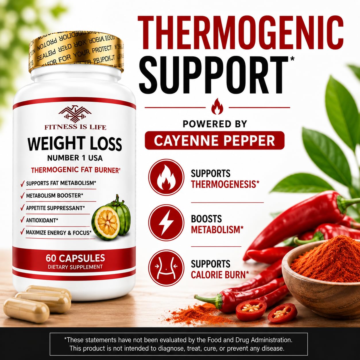 Fitness is Life Weight Loss Pills for Women & Men 60 Capsules