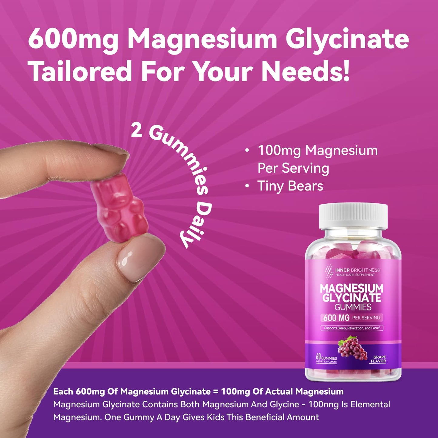 Inner Brightness Magnesium Glycinate Gummies 600mg Gummy 60 Count