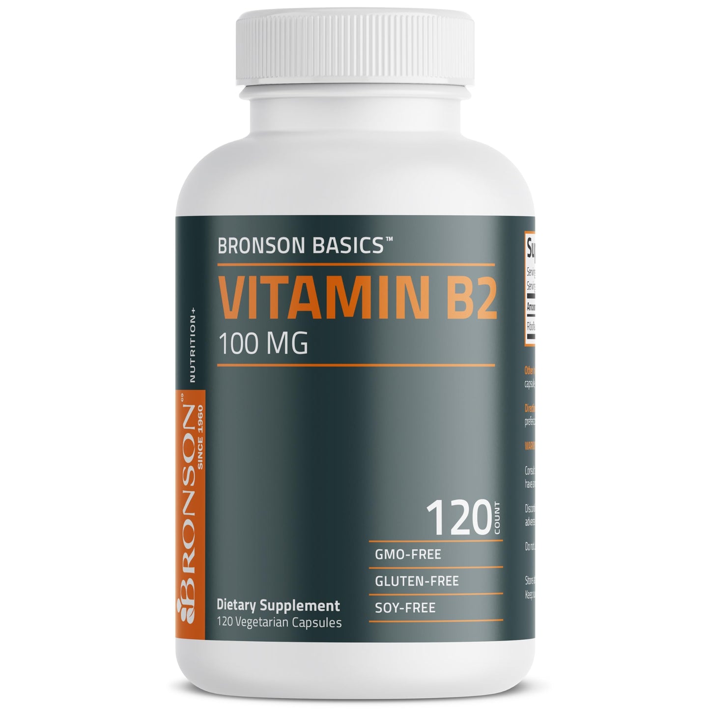 Bronson Vitamin B2 100mg Non-GMO Capsules, 120 Count