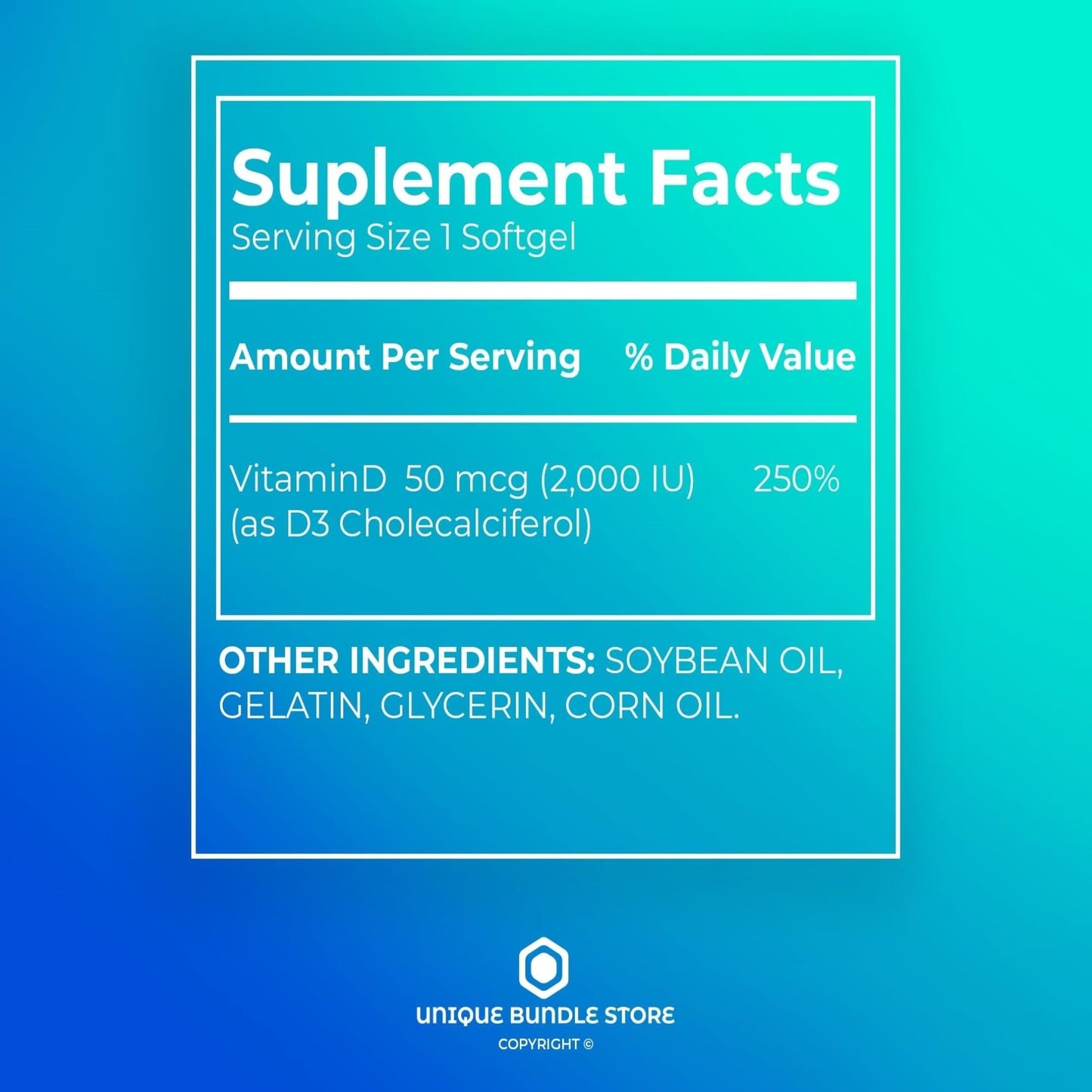 Unique Bundle Store Vitamin D3 50 mcg (2000IU) Softgels 600