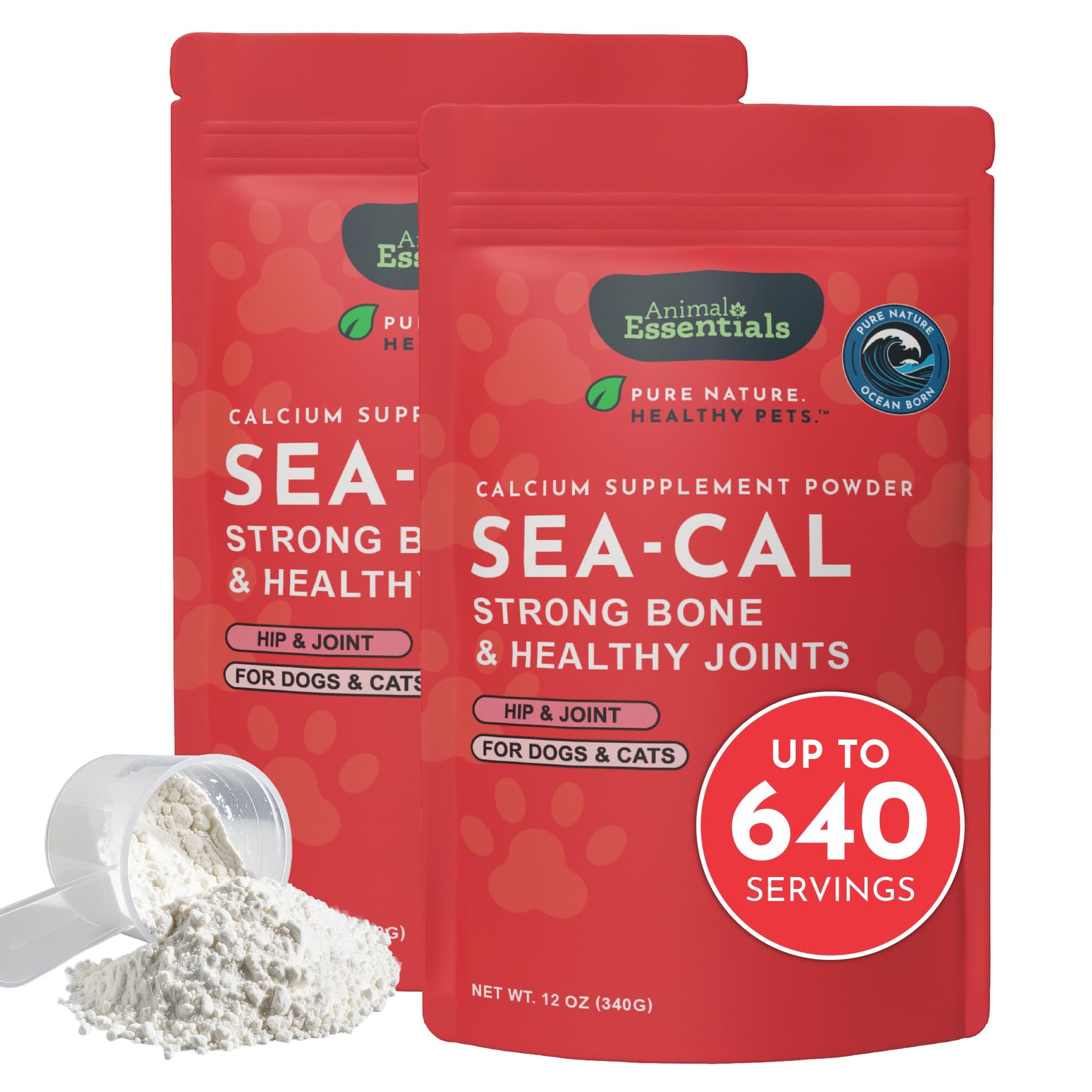 Animal Essentials Seaweed Calcium Supplement for Dogs & Cats, Powder, 24-Count