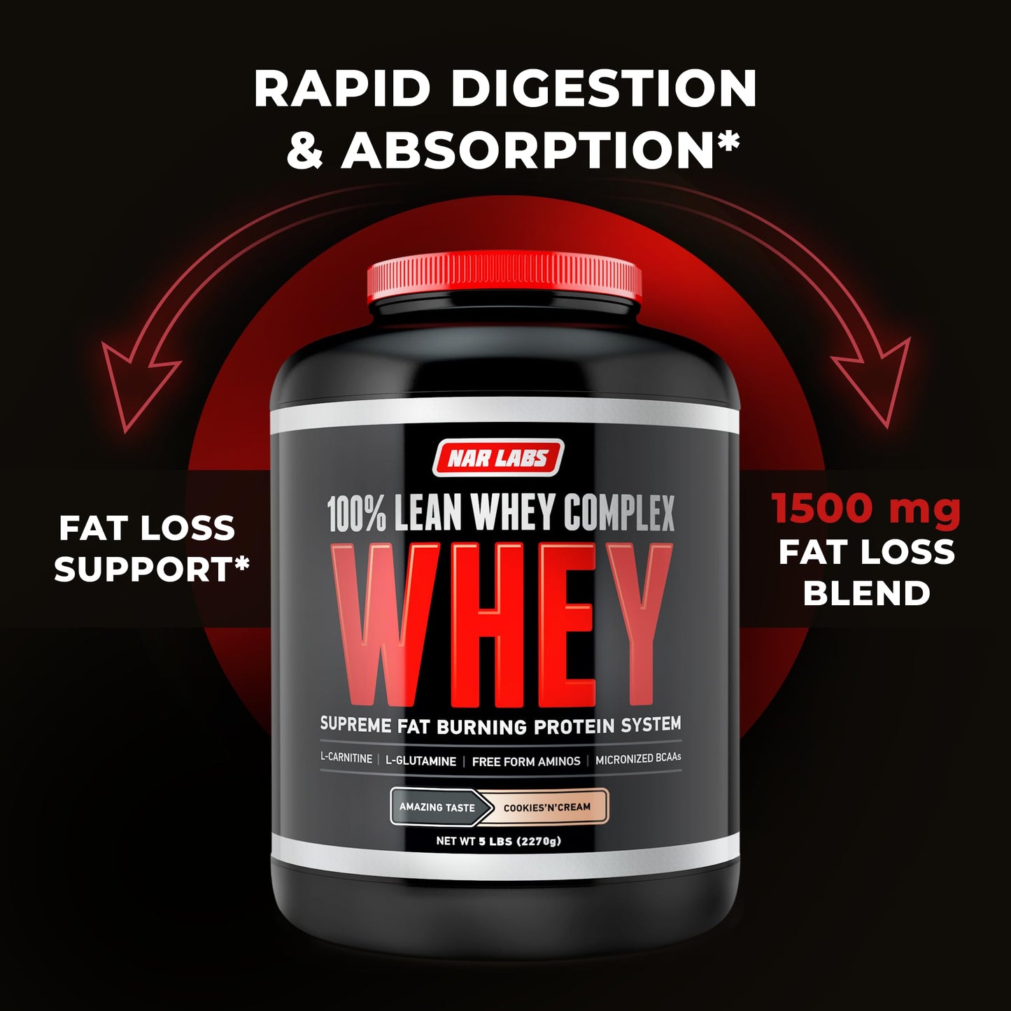 NAR LABS 100% Lean Whey Complex Powder, 80 Servings