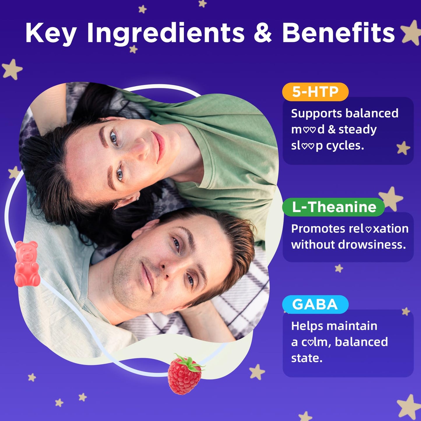 MEENCCD 5-HTP Gummies 300mg with L-Theanine & GABA, 60 Count