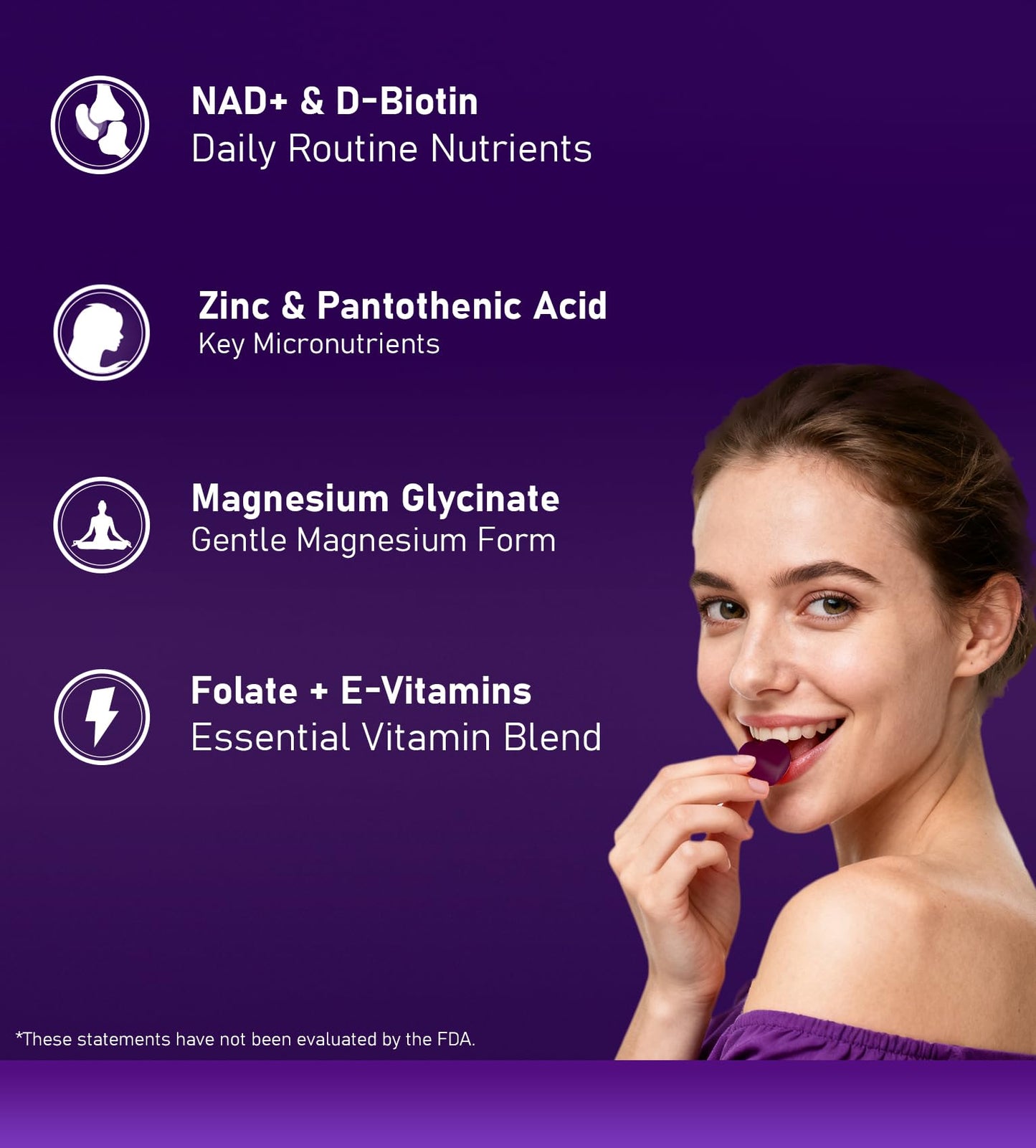 Goreta NAD+ Gummies with Resveratrol & Quercetin for Adults, Chewable Grape Flavor, 60 Gummies