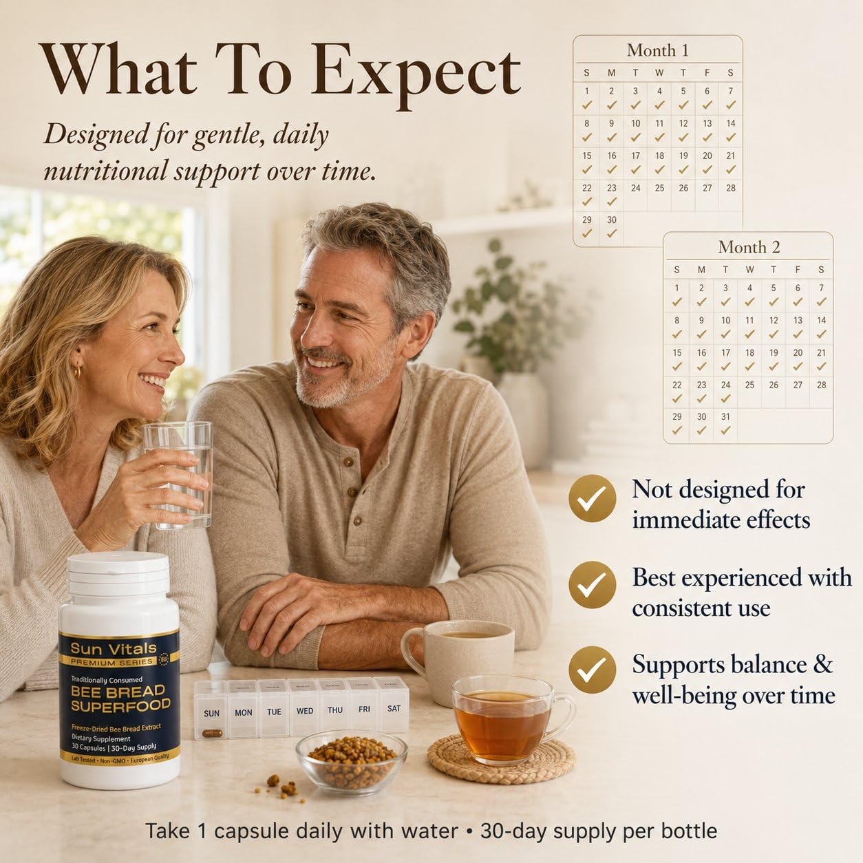 Sun Vitals Premium Bee Superfood Bee Bread Extract with Natural Vitamin C 30 Capsules