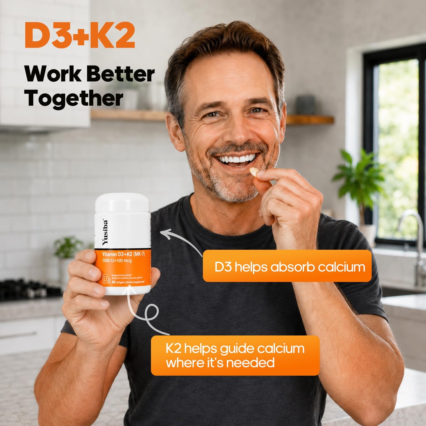 Yusiba Vitamin D3 K2 Softgels 90 Count