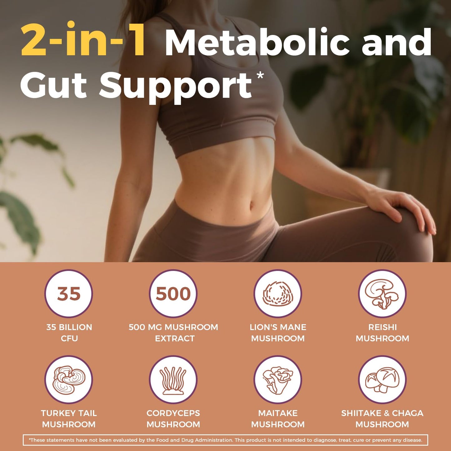 NewRhythm Probiotics 35 Billion CFU Mushroom Probiotics Supplement, Capsule, 30 Count