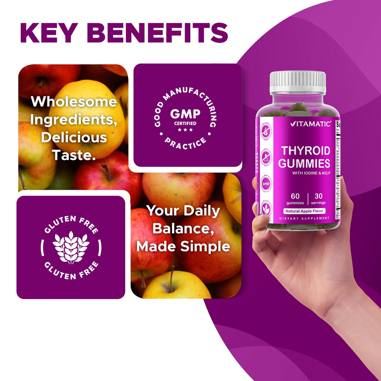 Vitamatic Thyroid Support Gummies with Iodine & Kelp, 120 Count