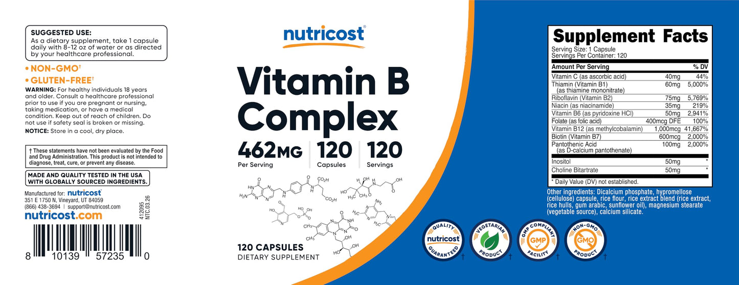 Nutricost High Potency Vitamin B Complex 462mg 120 Capsules