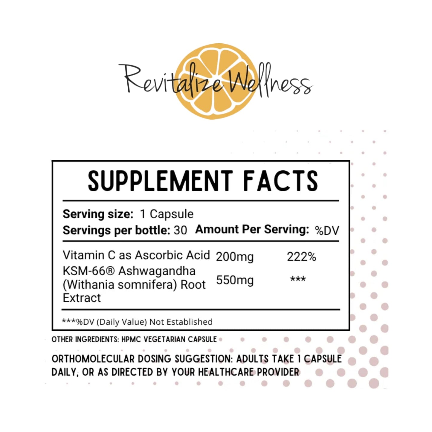 Revitalize Wellness Ashwagandha + Vitamin C Capsules, 30 Count