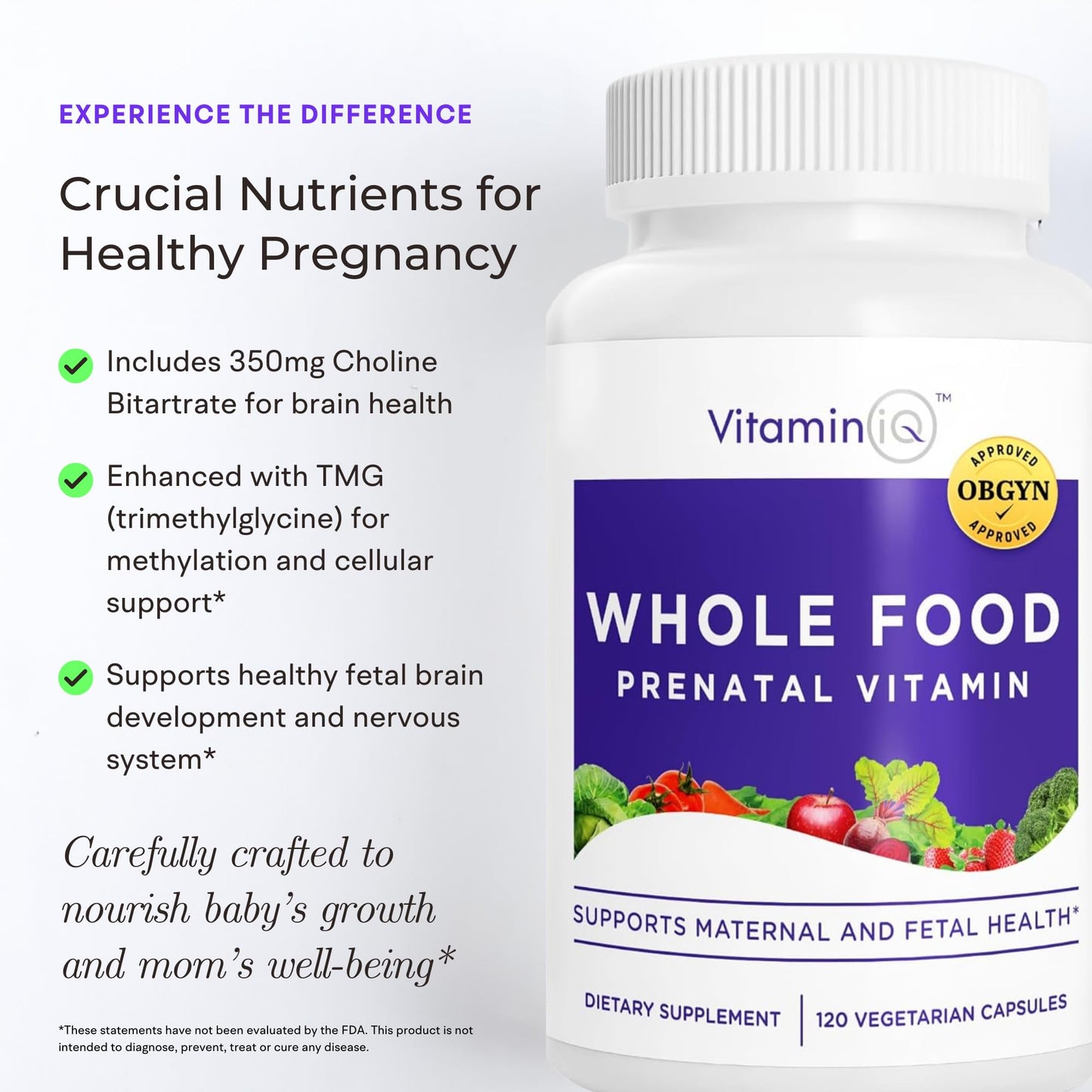 VitaminIQ Whole Food Prenatal Vitamins Capsules 120 Count