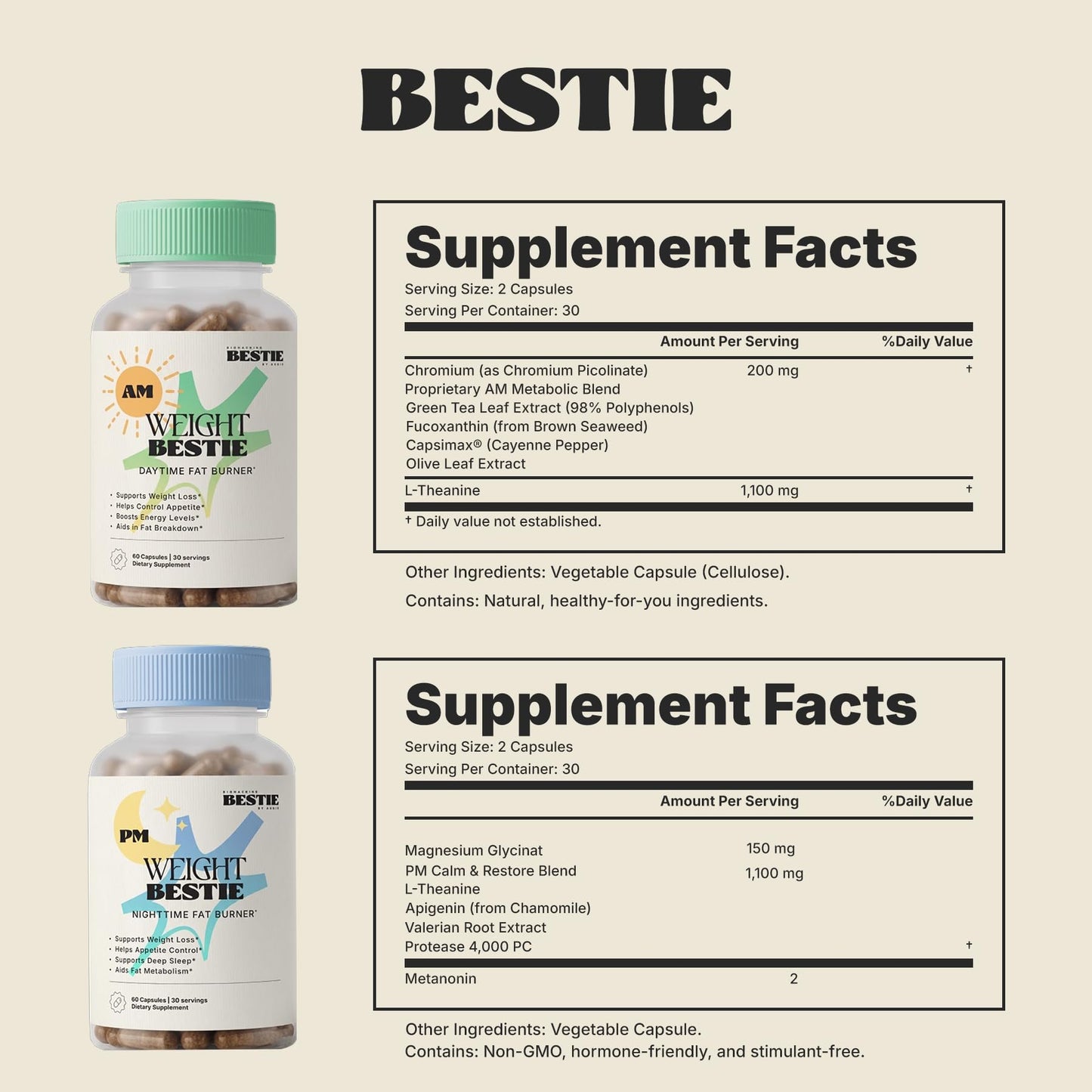 Biohacking Bestie Weight Bestie AM & PM Day & Night Supplement Duo Capsules 120