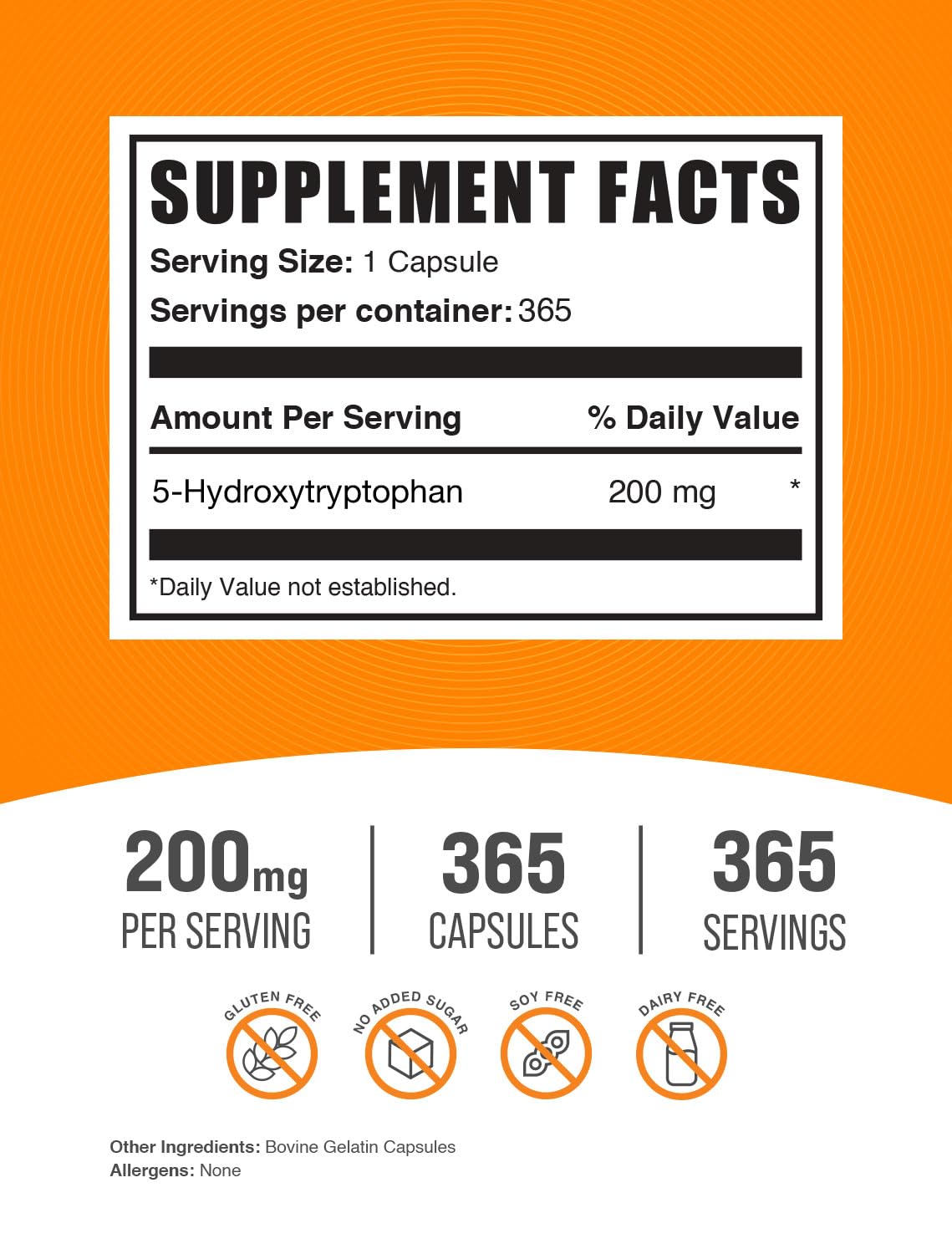 BulkSupplements 5-HTP Capsules - 5-Hydroxytryptophan, Mood Support Supplement - Gluten Free, 365 Capsules