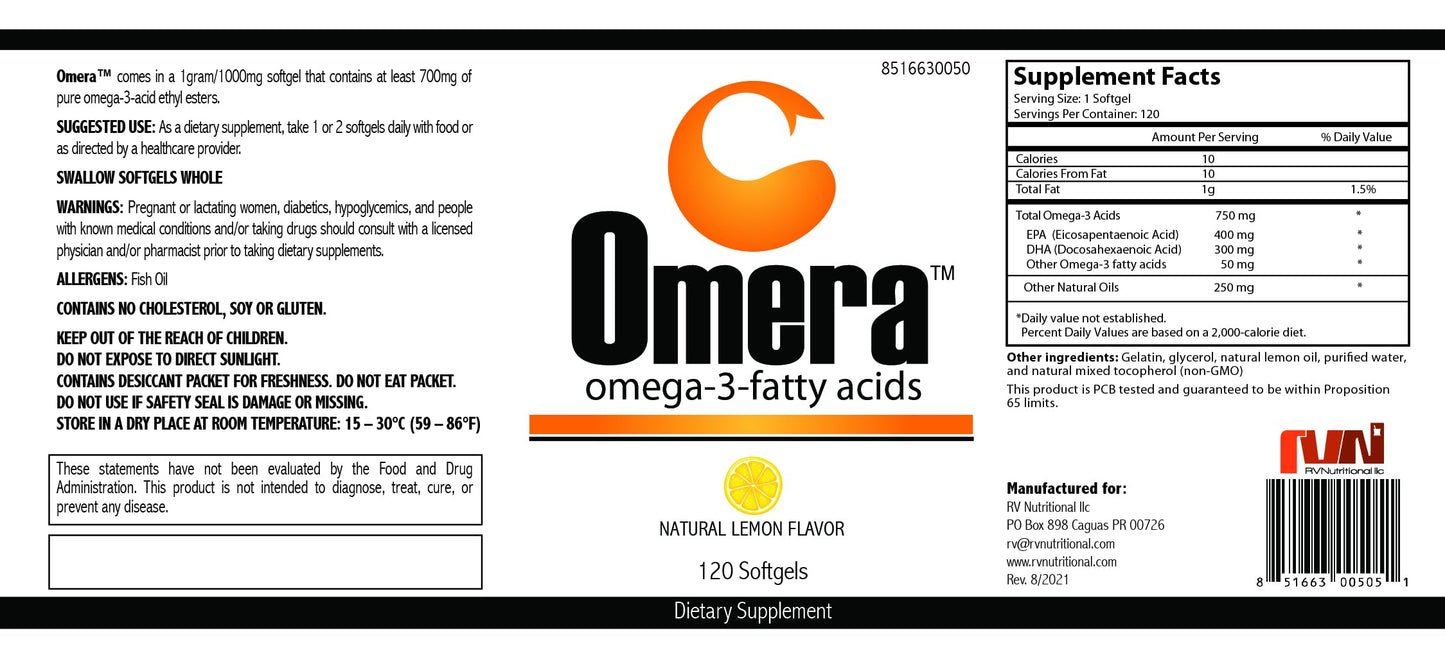 Omera Omega-3 Fish Oil 1000mg Softgels, 120 Softgels