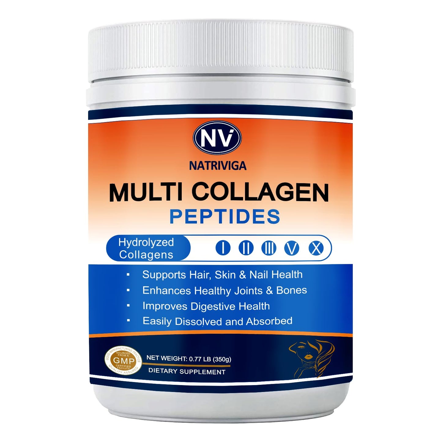 NATRIVIGA Multi Collagen Peptides Powder, 12.35 oz