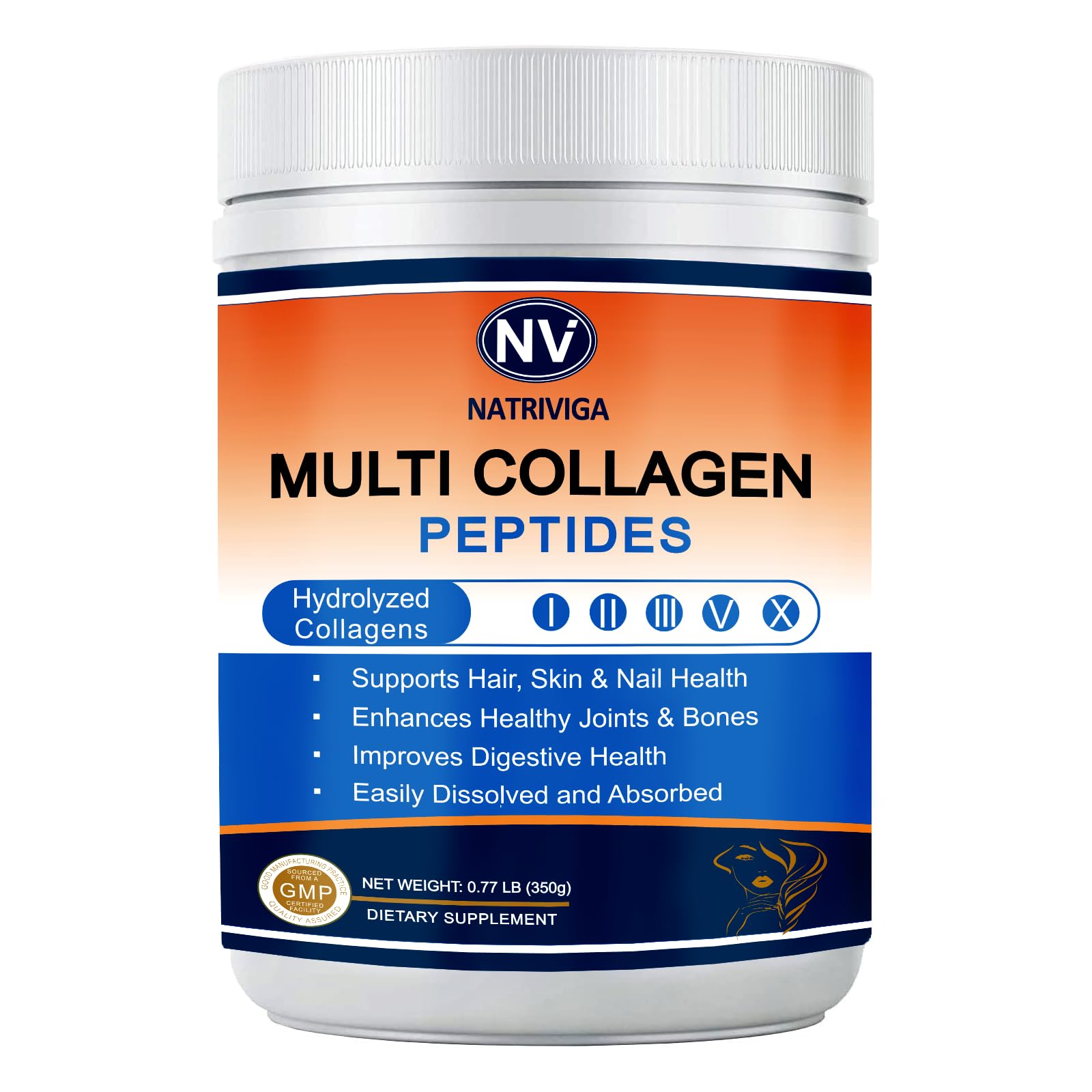 NATRIVIGA Multi Collagen Peptides Powder, 12.35 oz