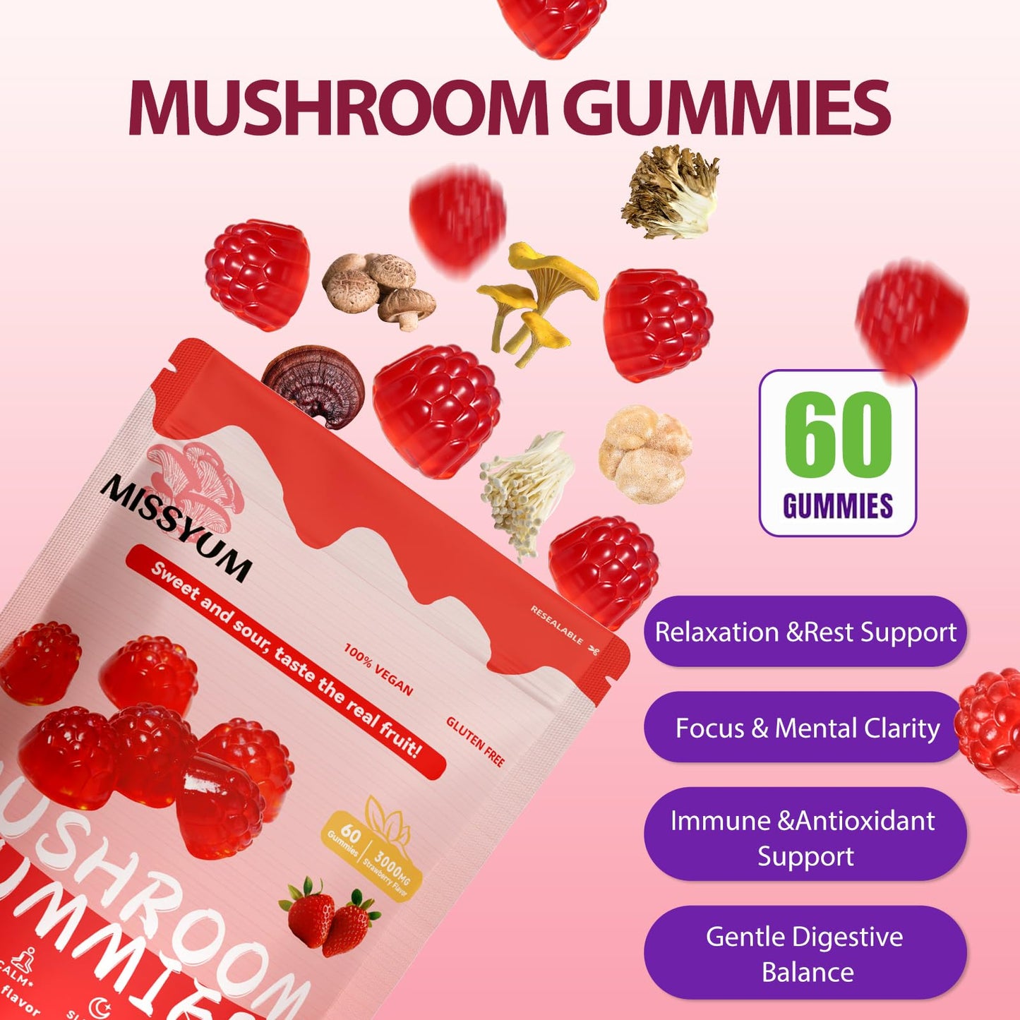 MISSYUM Mushroom Gummies 60 Count
