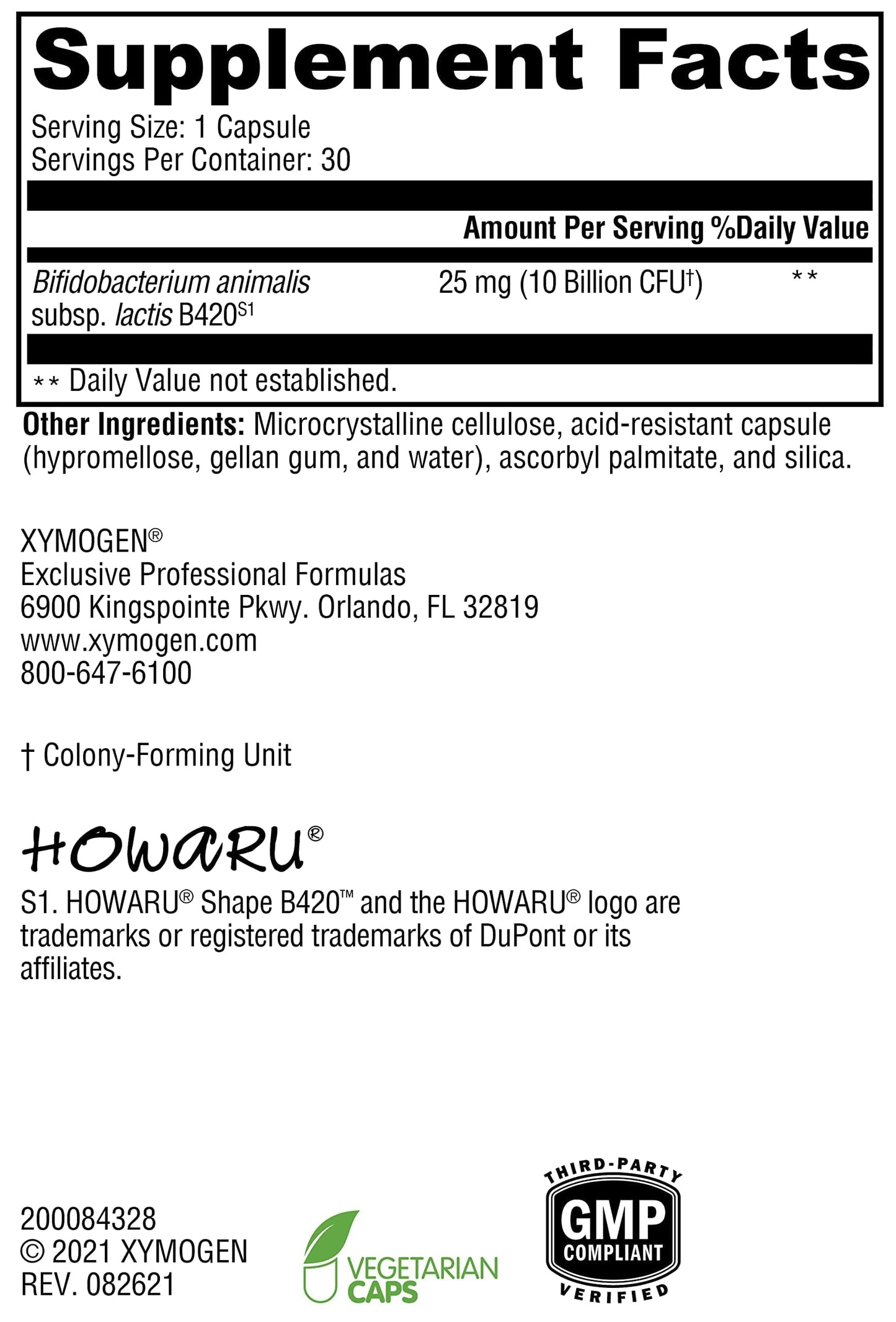 XYMOGEN ProbioMax Lean - Probiotic Supplement to Support Gut Barrier Function* - Bifidobacterium animalis subsp lactis B420 - Vegetarian, Non-GMO & Gluten-Free - 30 Capsules