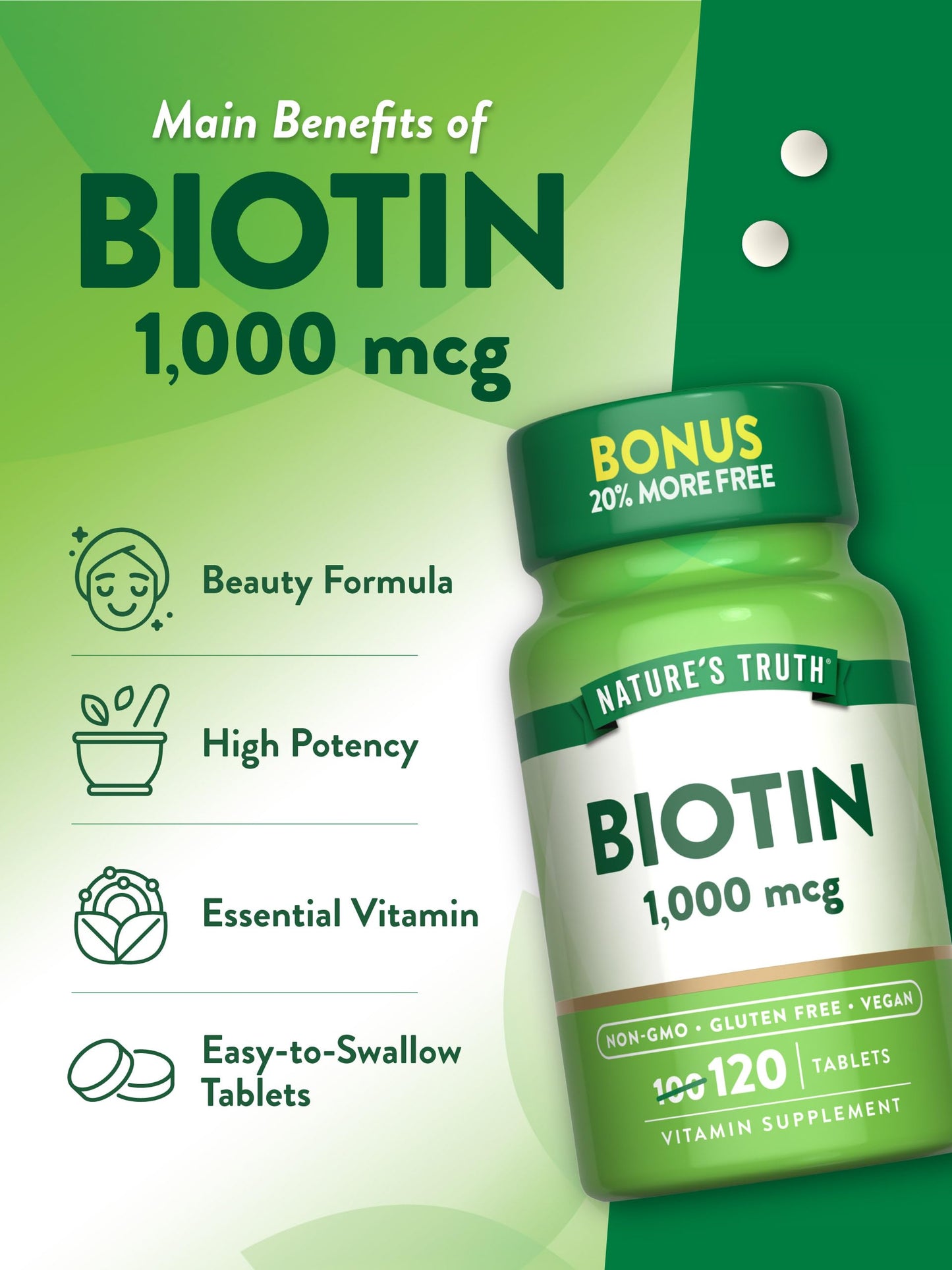 Nature's Truth Biotin 1000mcg, 120 Tablets