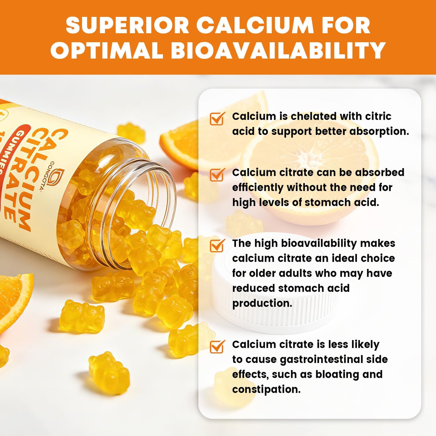 GONGOTA Calcium Citrate 1200mg with Vitamin D3 Gummies, 120 Gummies
