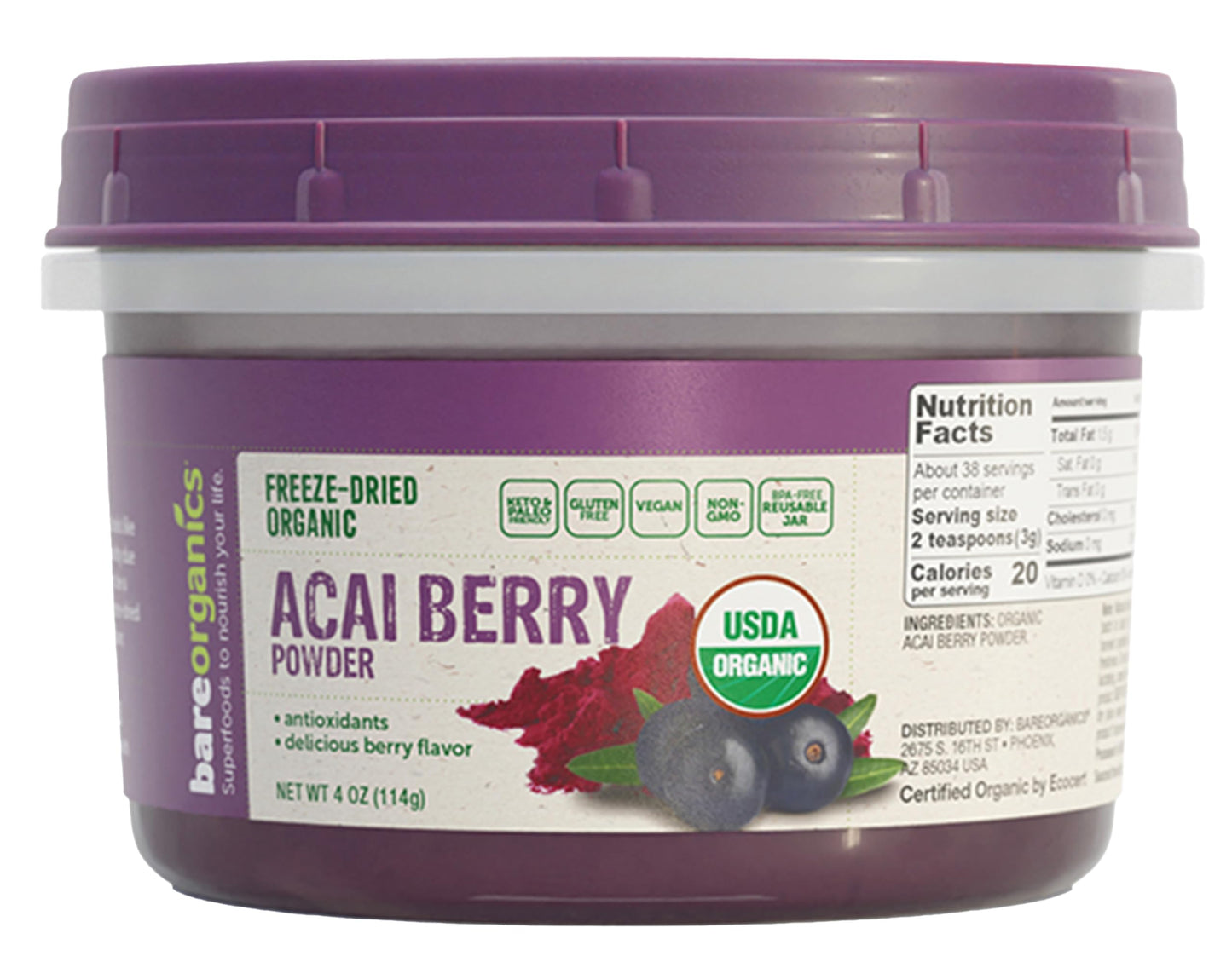 BareOrganics Acai Powder Powder 4 oz