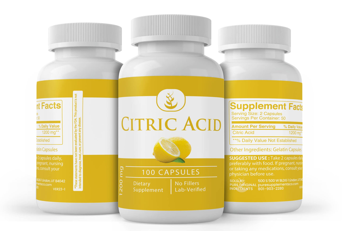 PURE ORIGINAL INGREDIENTS Citric Acid Capsules 100