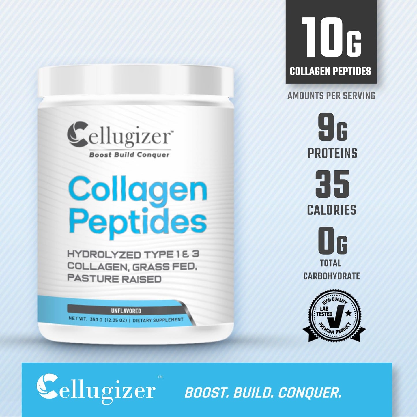 Cellugizer Collagen Peptides - Hydrolyzed Type 1 & 3 Collagen Powder Protein Supplement, 12.35 oz