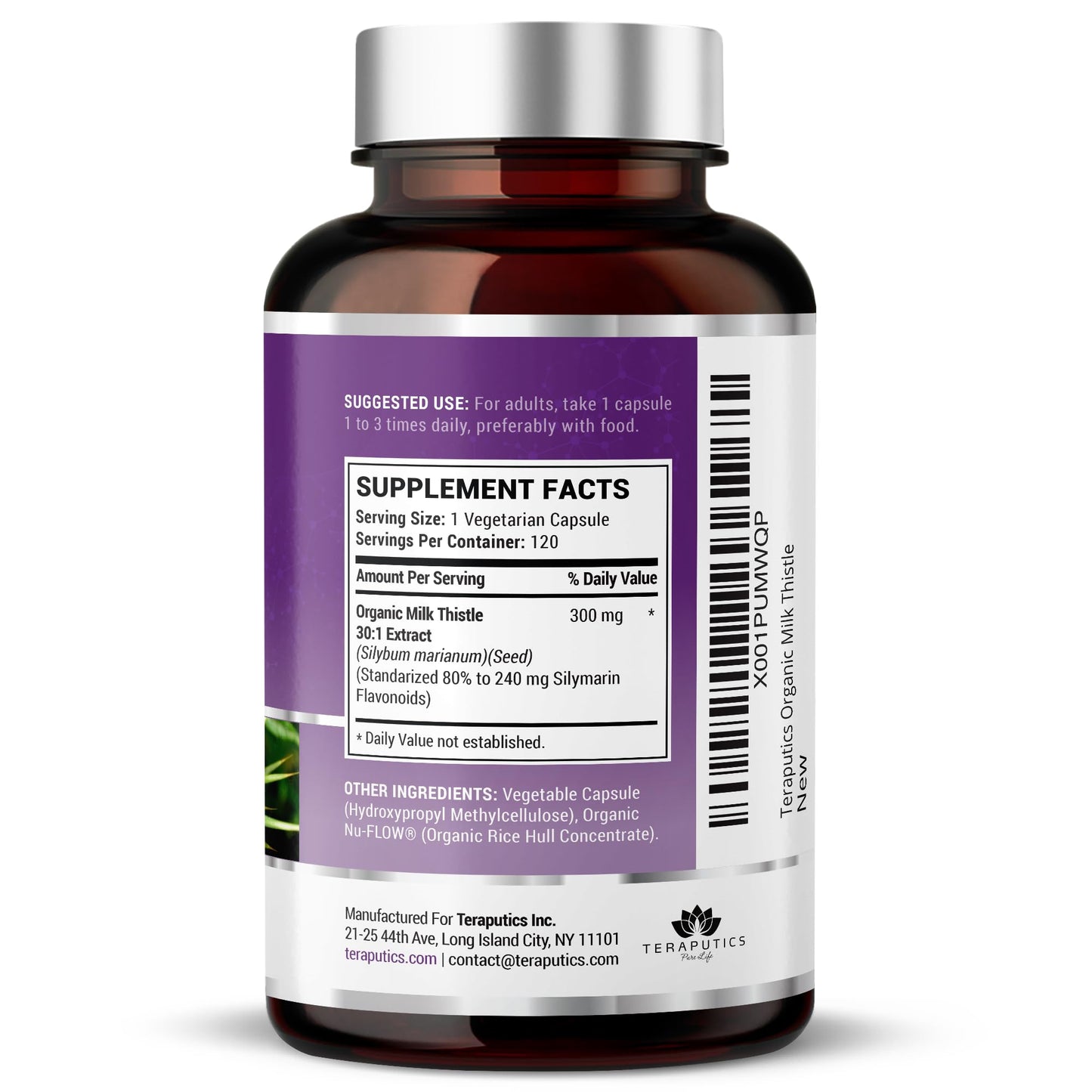 Teraputics Milk Thistle 300mg 30:1 Extract Capsules, 120 Count
