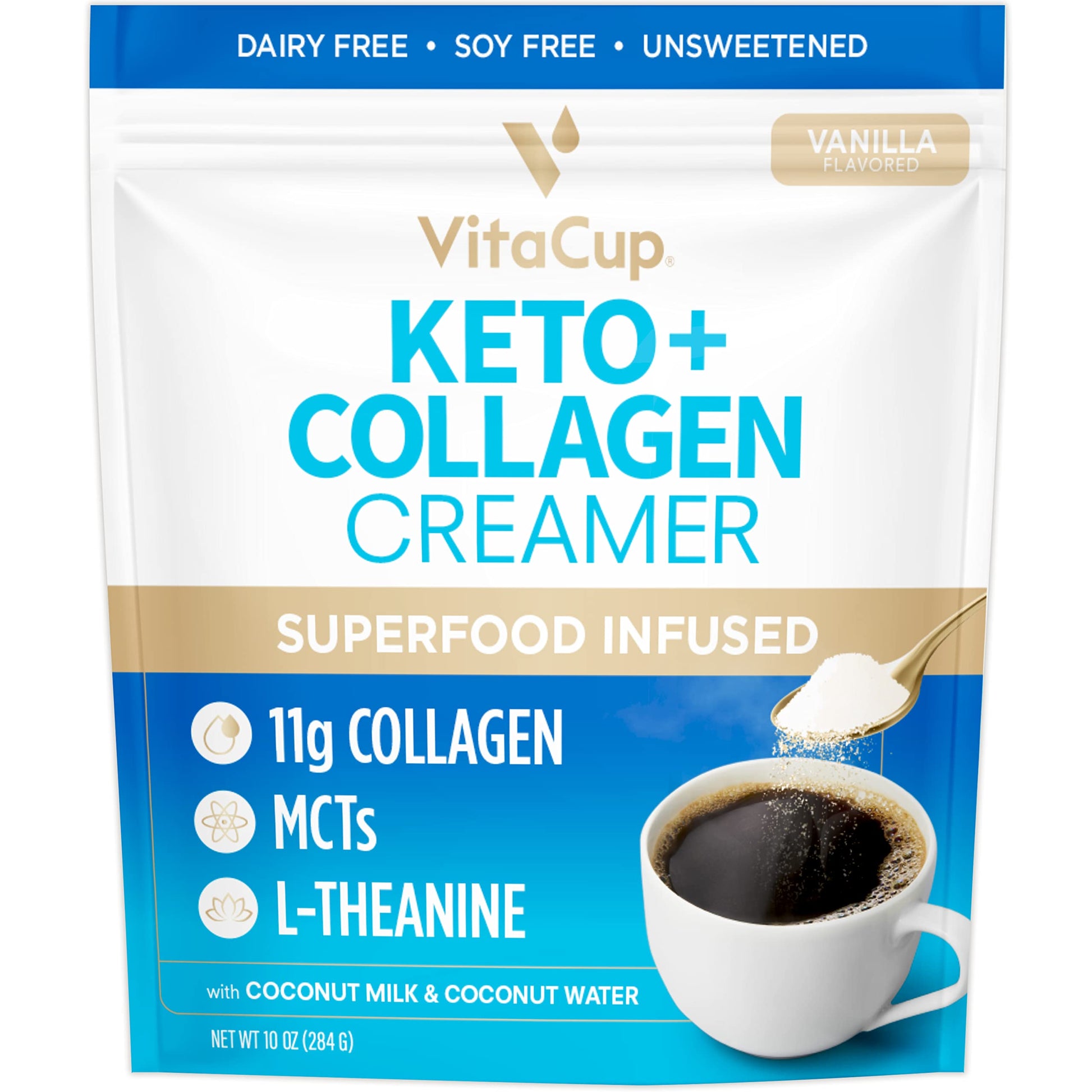 VitaCup Keto Collagen Coffee Creamer Vanilla Flavor Dairy-Free Powder 10oz