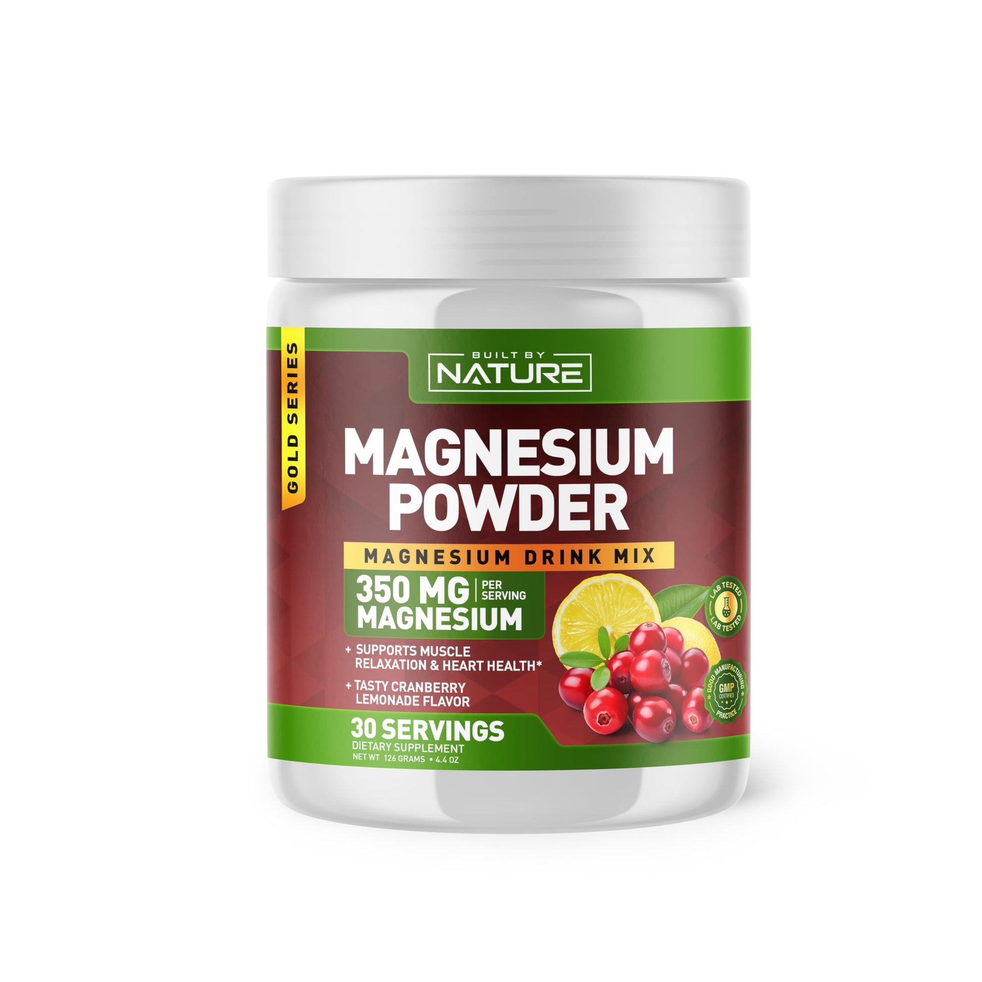 Built by Nature Magnesium Citrate Powder Cranberry Lemonade 4.44 Ounces