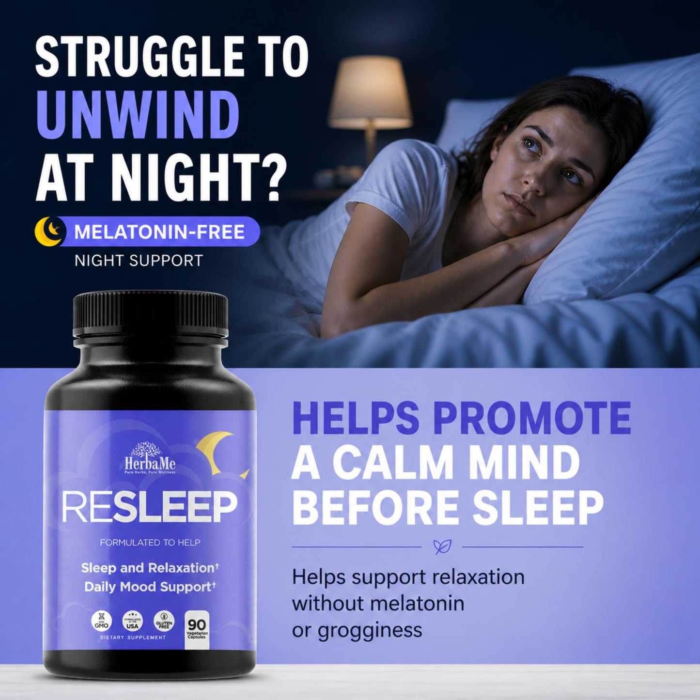 HerbaMe Melatonin Free Sleep Aid Capsule, 90 Capsules