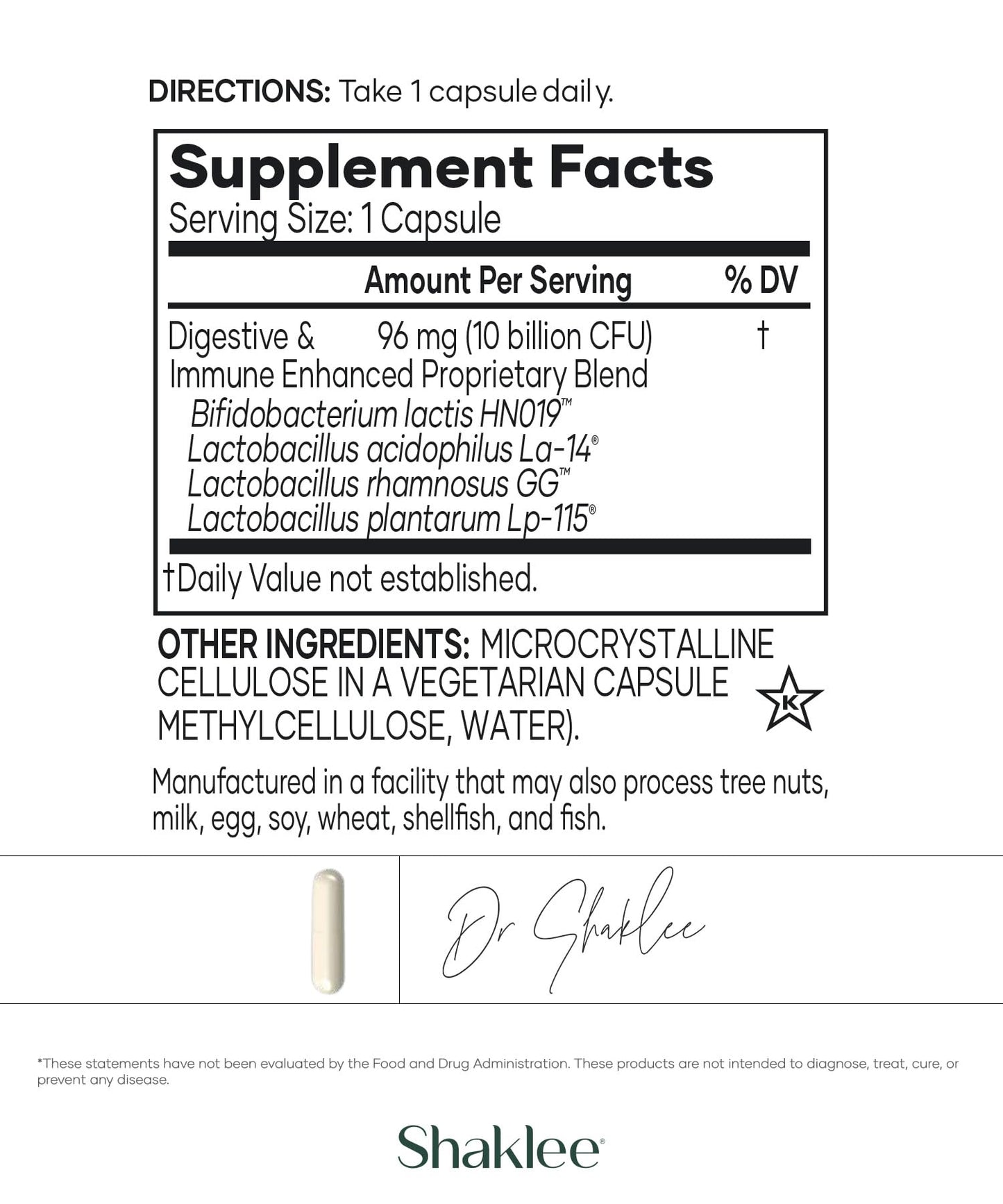 Shaklee Optiflora DI Probiotic 10 Billion CFUs Capsule, 30 Capsules