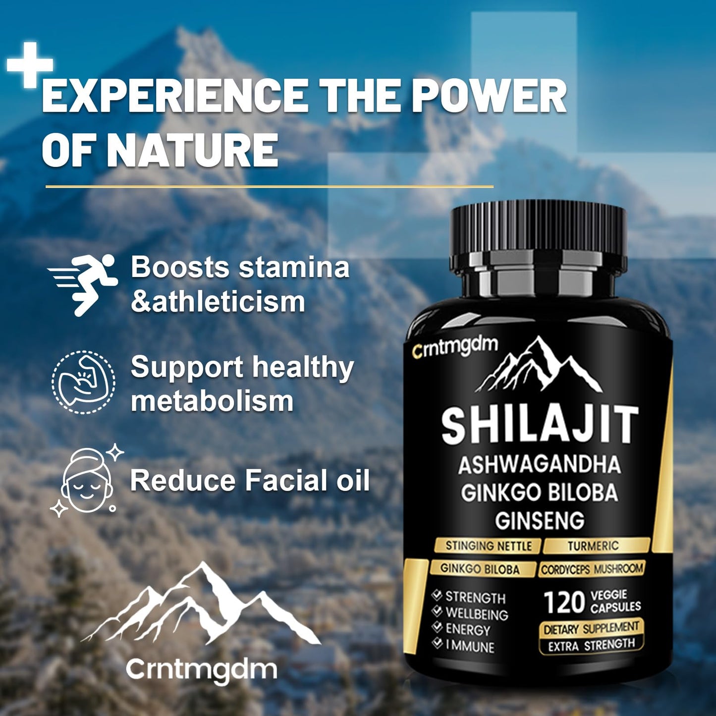 Juebingy Shilajit Capsules 20,000mg Pure Himalayan Organic Shilajit with Ashwagandha, Premium Himalayan Shilajit Supplement, 120 Capsules