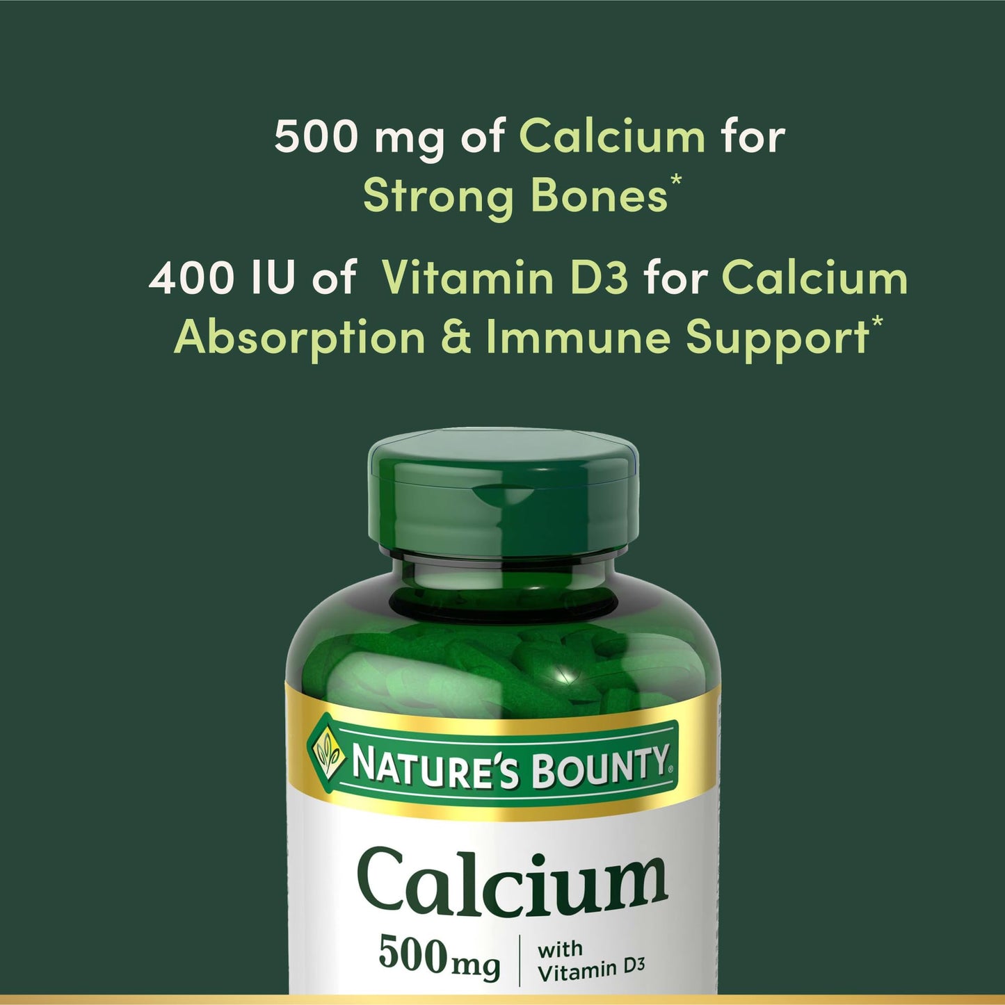 Nature's Bounty Calcium Plus 400 IU Vitamin D3 Immune Support & Bone Health 600 Tablets