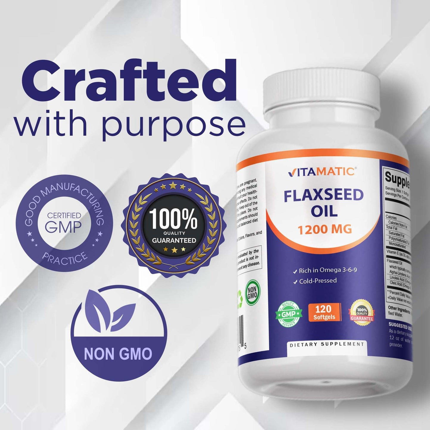Vitamatic Flaxseed Oil 1200 mg, Omega 3-6-9 Softgels, 240 Softgels
