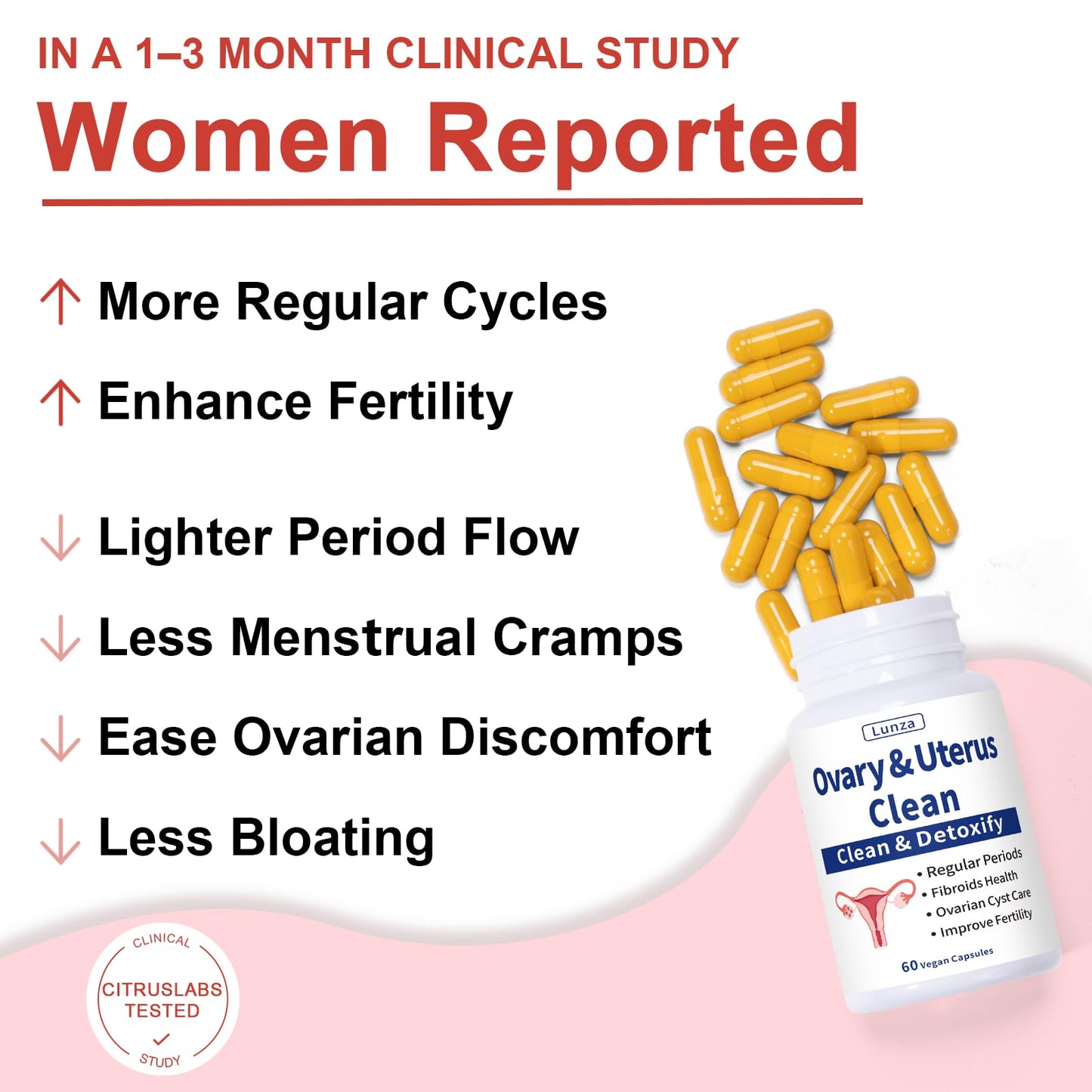 Lunza Ovary and Uterus Cleanse, Female Balance & Monthly Comfort Support, 60 Capsules