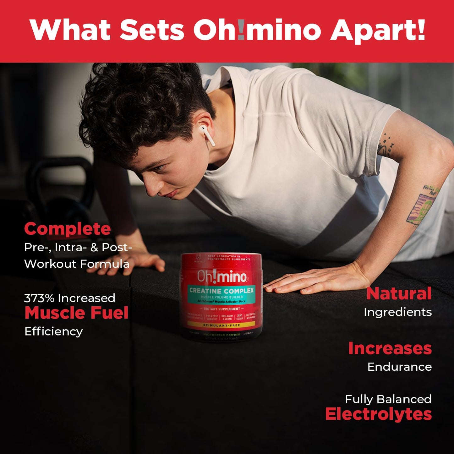 Oh!mino Creatine Monohydrate & HCl Complex Powder, 5.6 Ounce