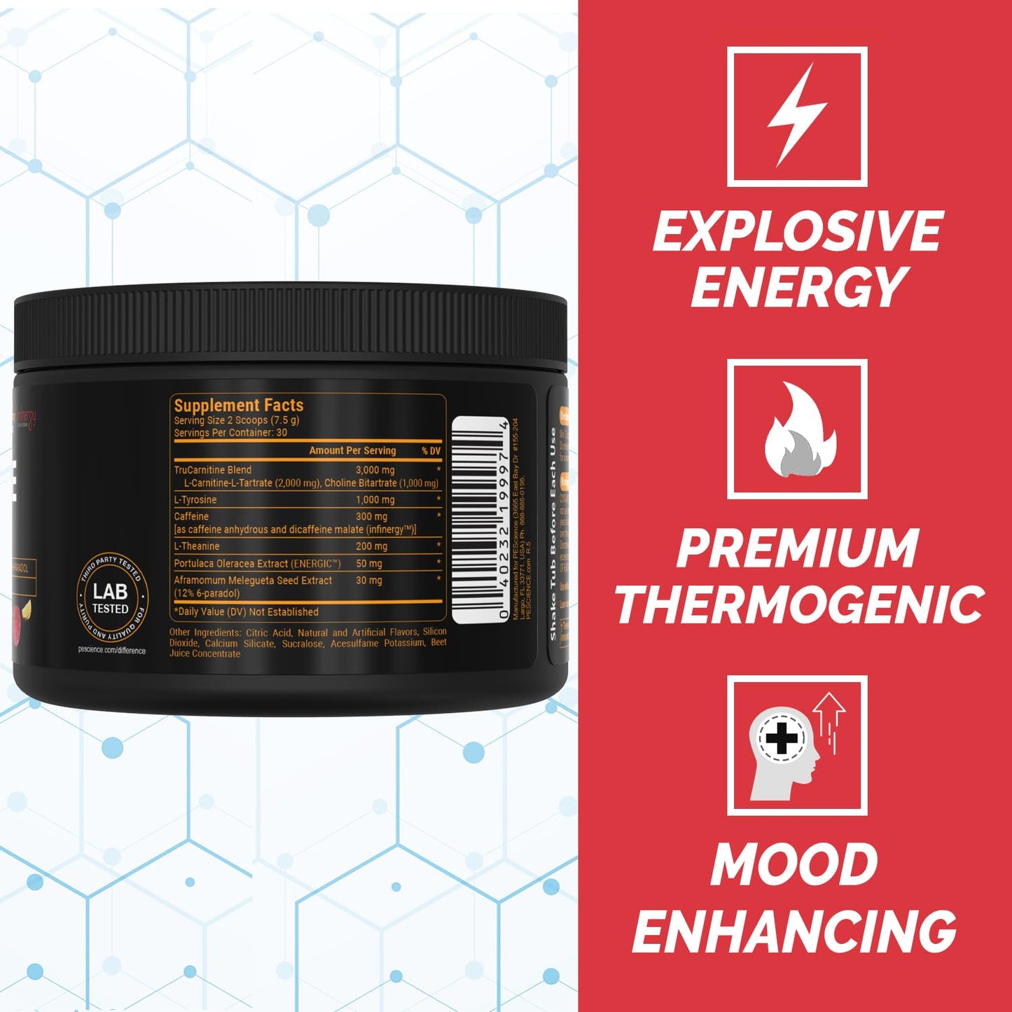 PEScience Alphamine Thermogenic Pre-Workout Energy Powder with L-Carnitine, Melon Berry Twist, 60 Scoops