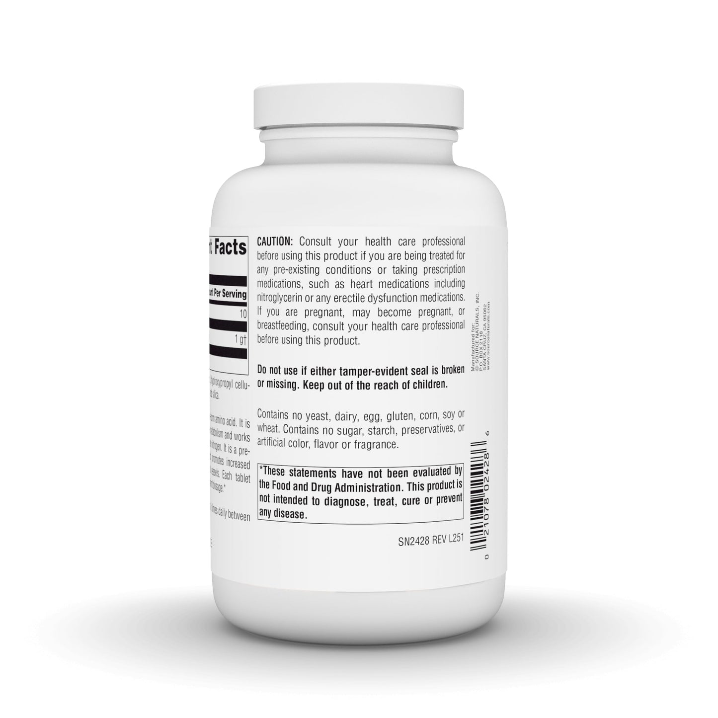 Source Naturals L-Arginine Free Form 1000 mg, 200 Tablets